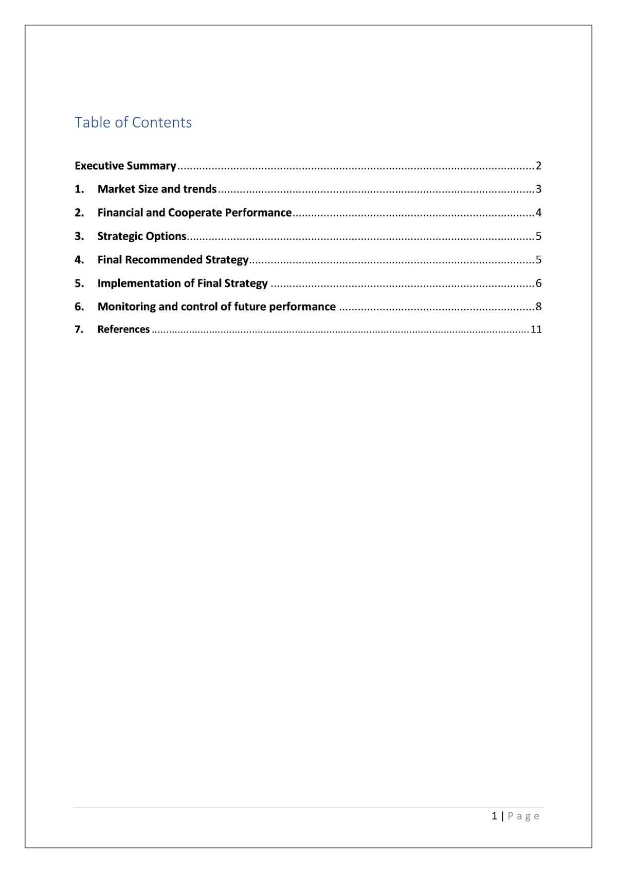 Strategic management tutorial - Table of Contents Executive Summary ...