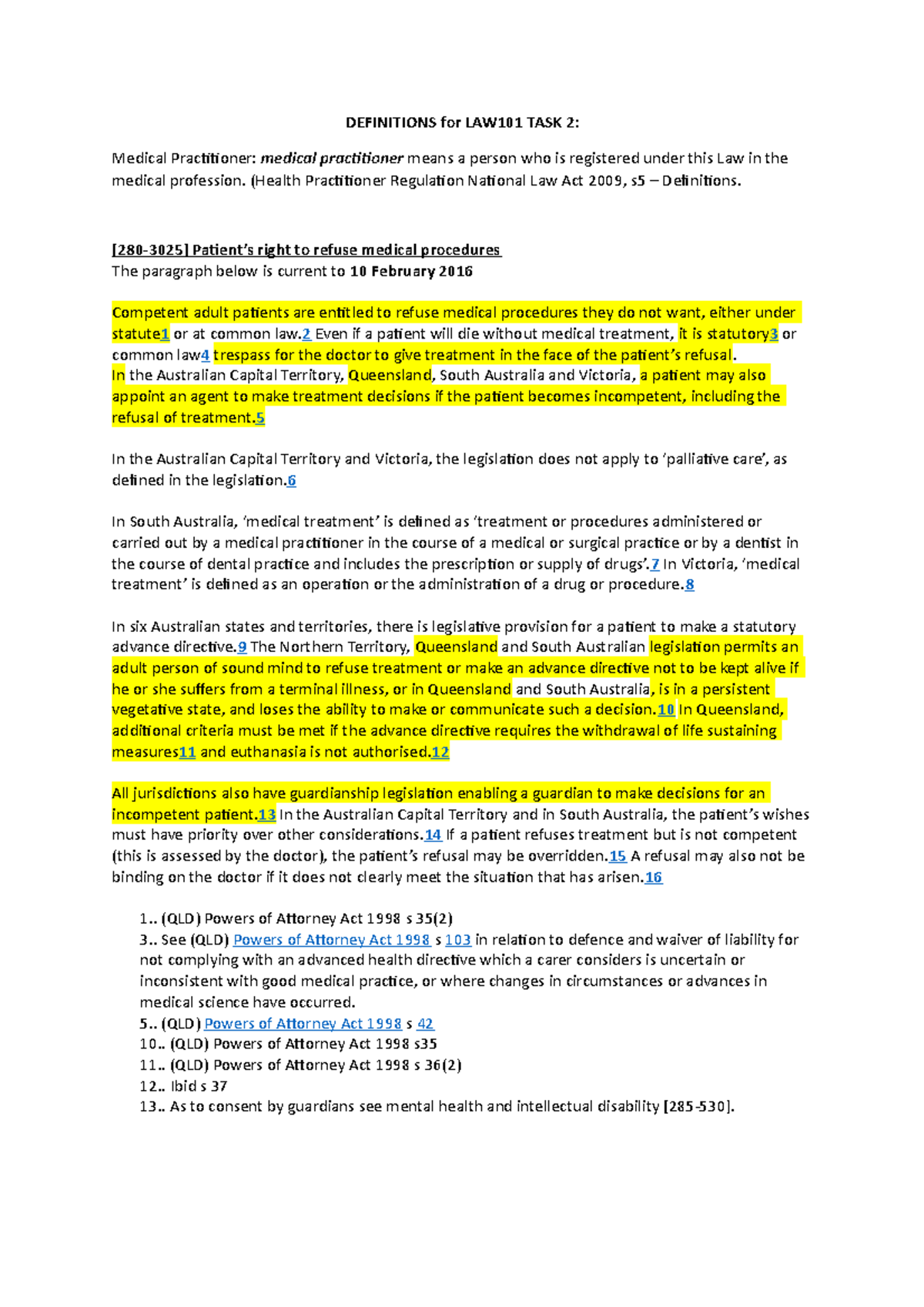 LAW101 Task 2 Assignment (Memorandum) Definitions - DEFINITIONS for ...