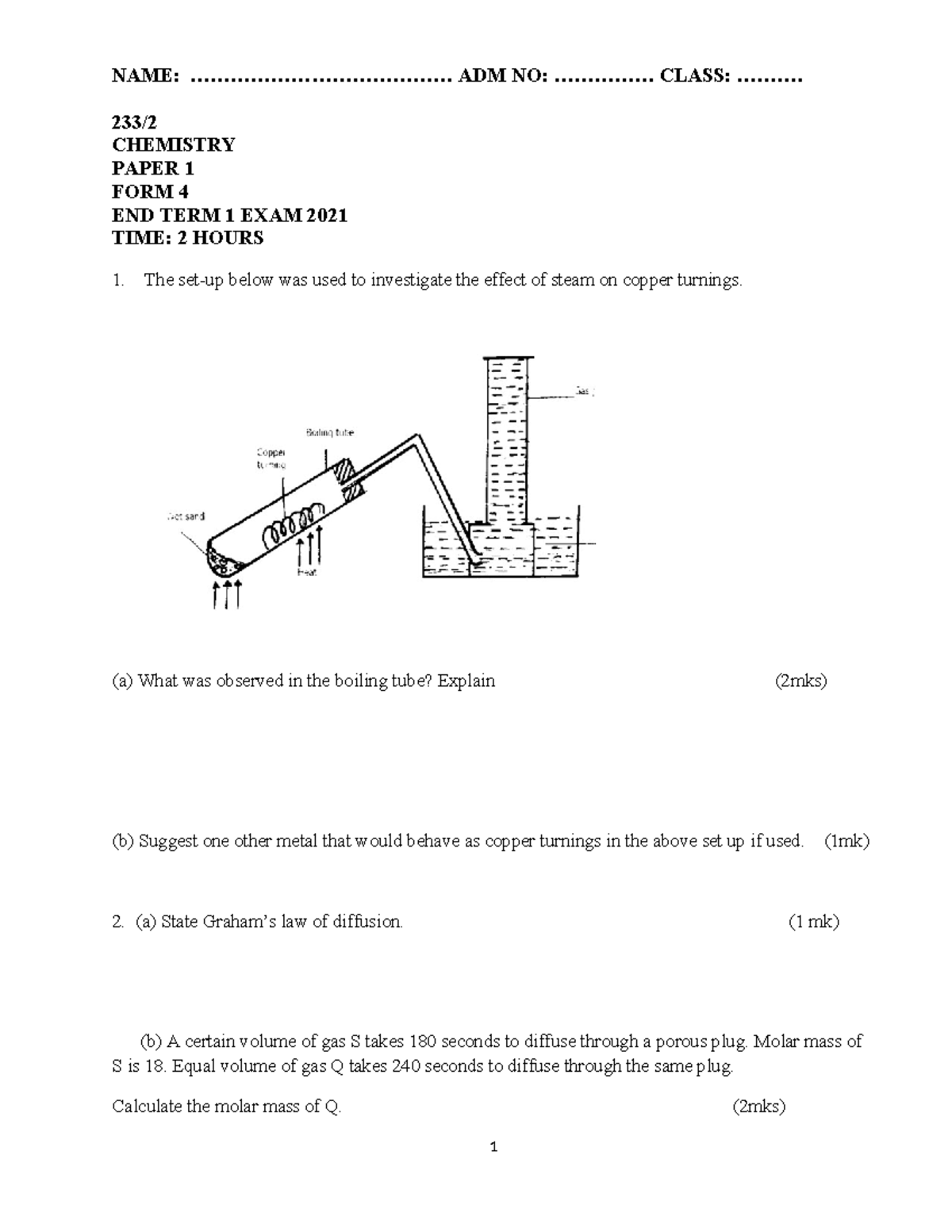 Chemistry-PP1-Form-4-End-Term-1-Exam-2021-Teacher.co .ke - NAME: - Studocu