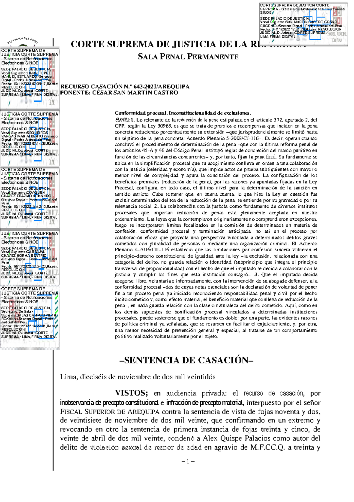 Decision de Corte Suprema de Justicia Sala Penal Permanente de 16 11 ...