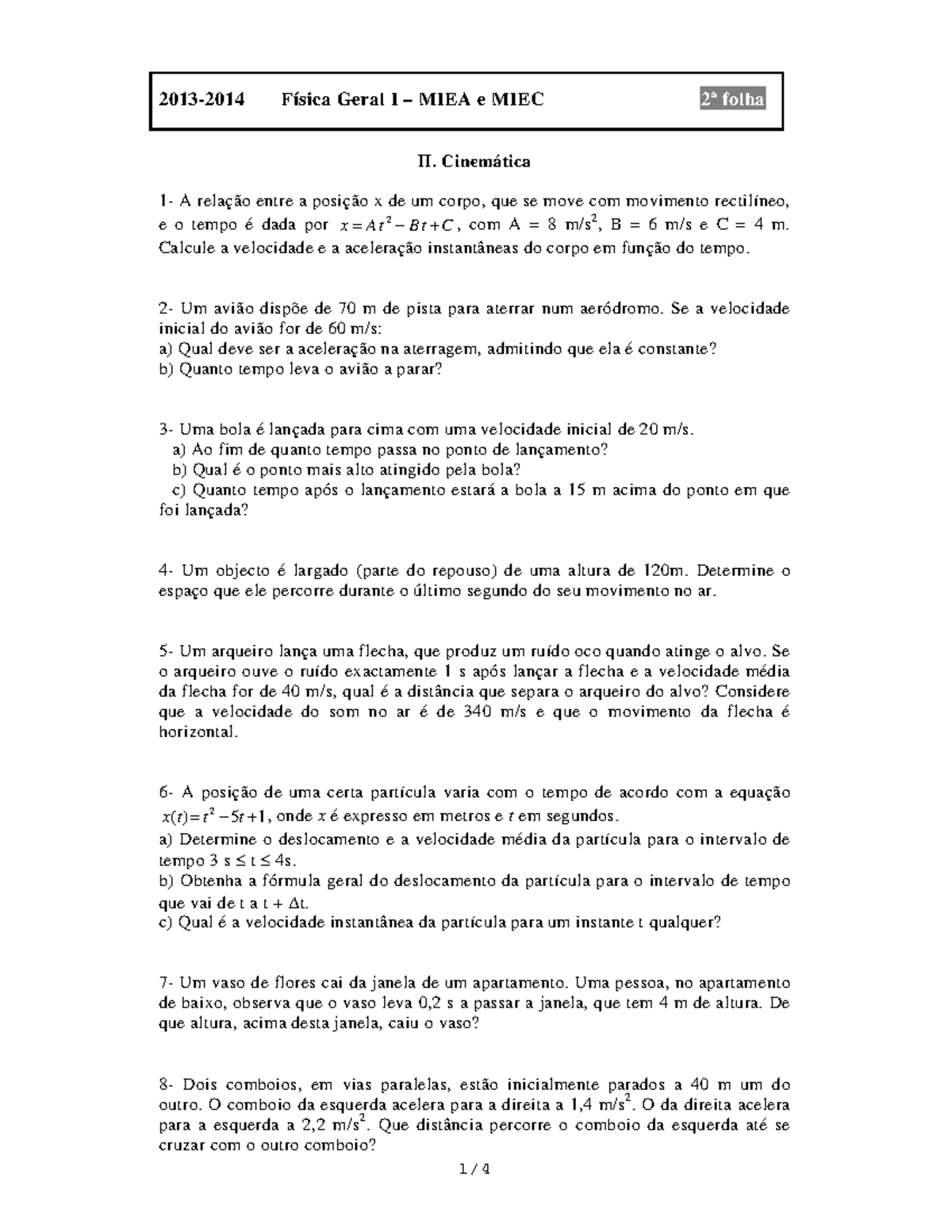 Exercicios C Solucoes Cinematica Studocu