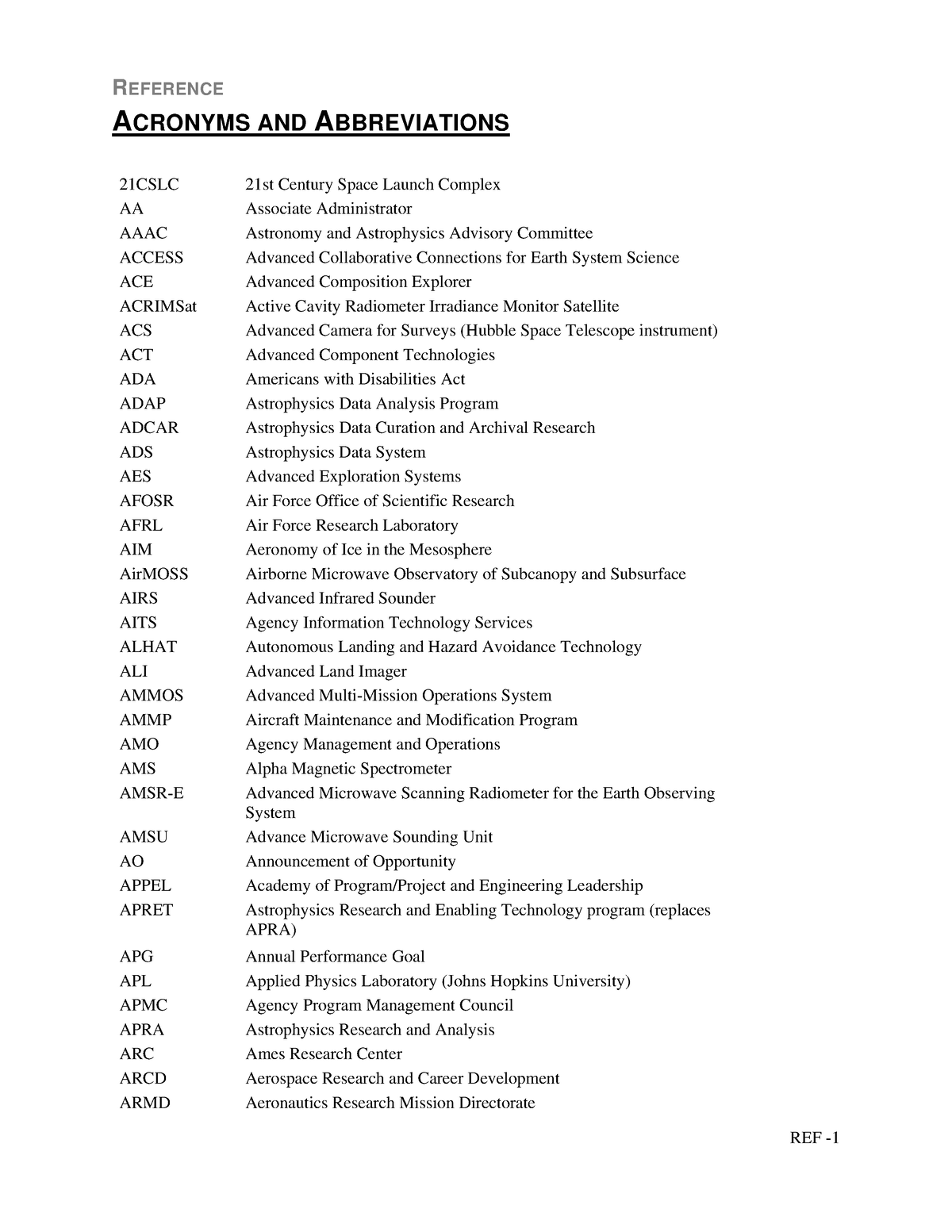 632702 Main Nasa Fy13 Budget-reference-508 - Acronyms And Abbreviations 