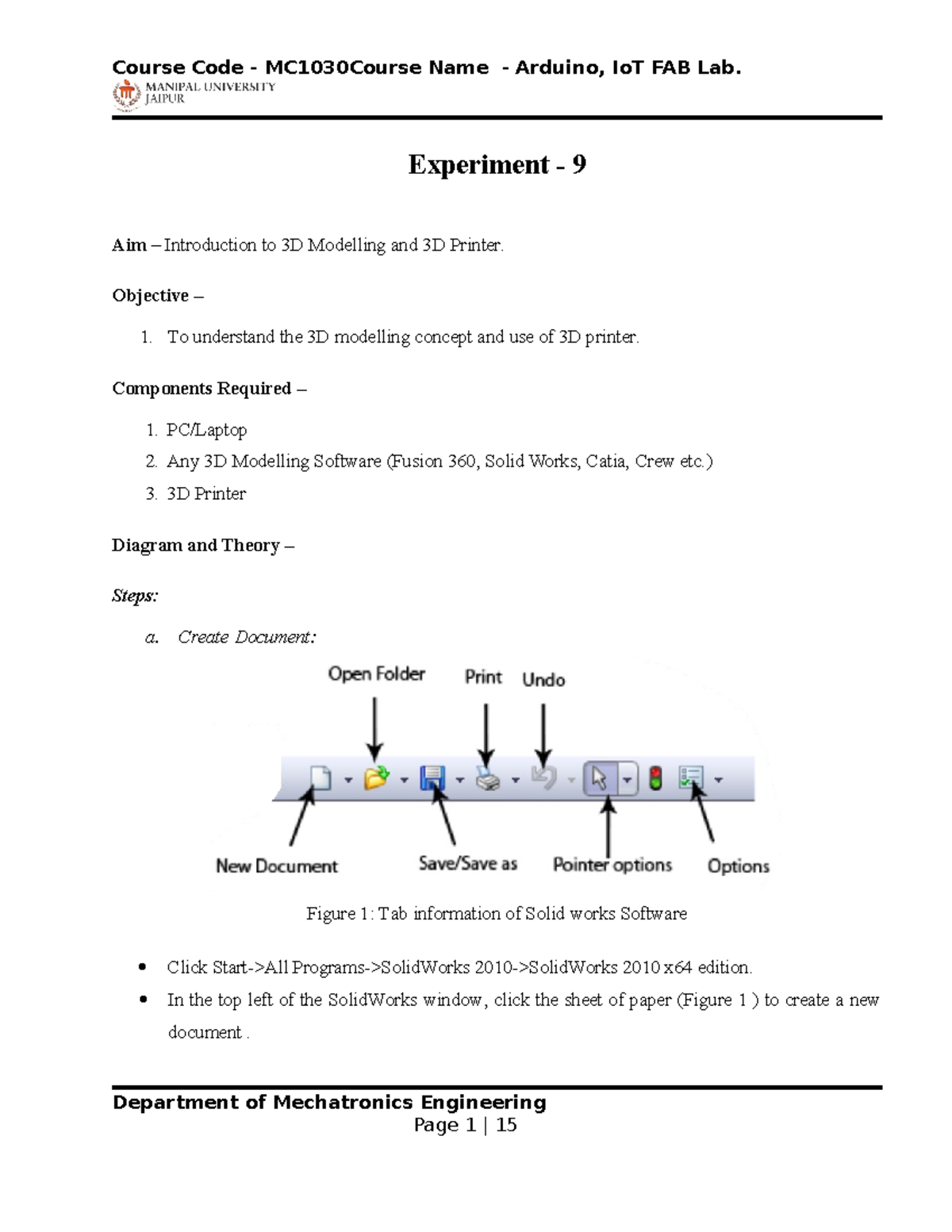 C Experiment 9 - Experiment - 9 Aim – Introduction to 3D Modelling and ...