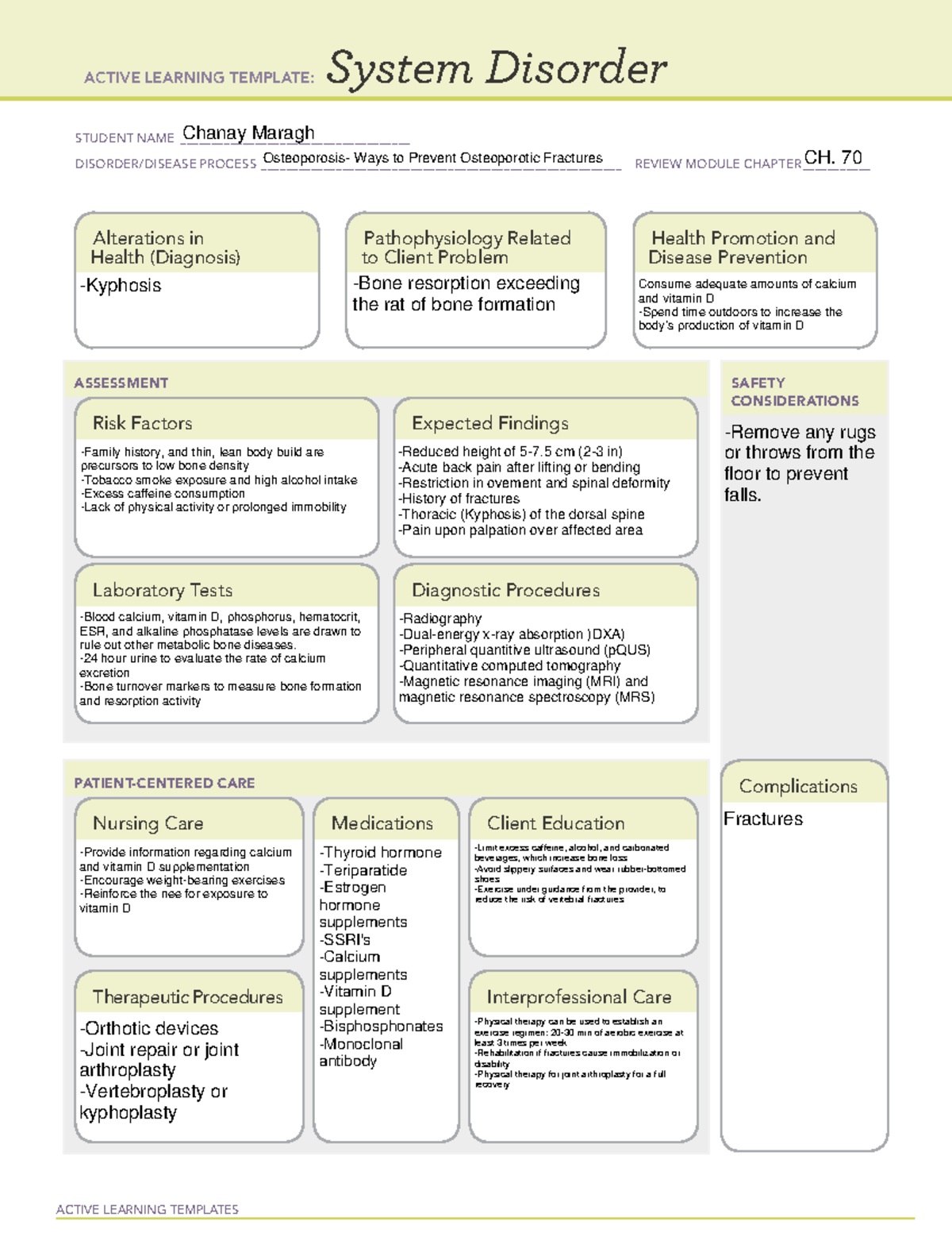 Osteoporosis- Remediation Notes for class. Template help to reduce time ...