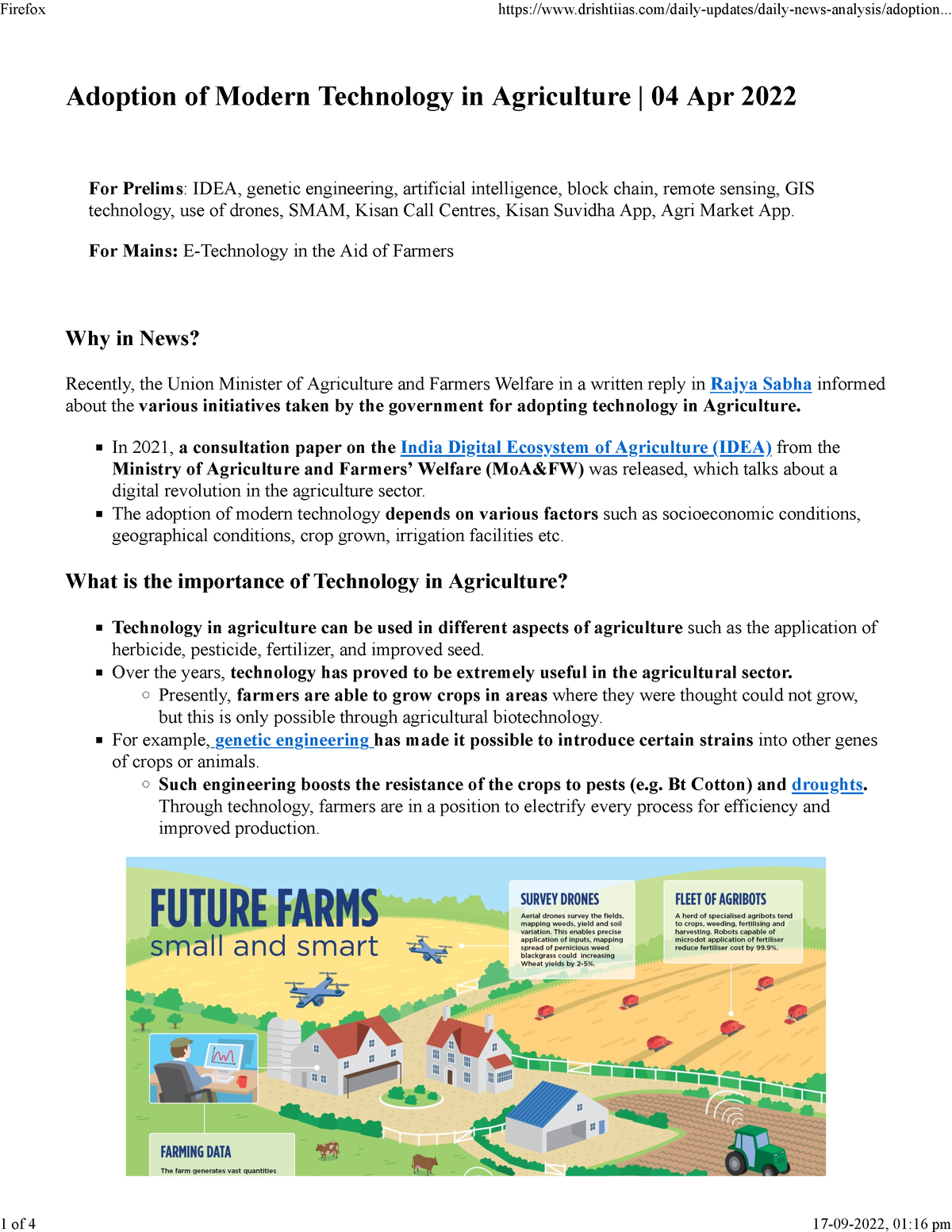 modern technology in agriculture essay