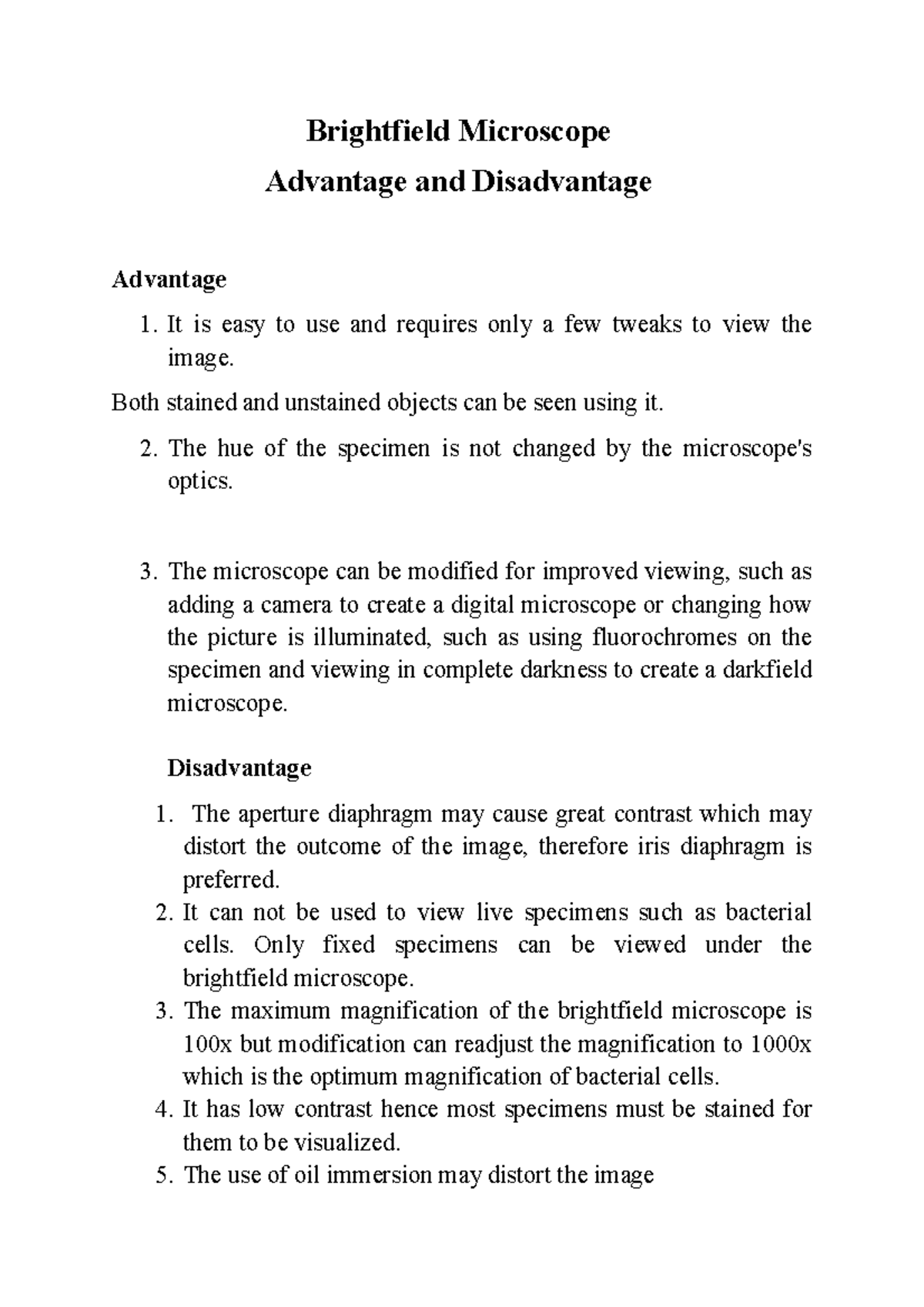 Brightfield Microscop 1 Brightfield Microscope Advantage and