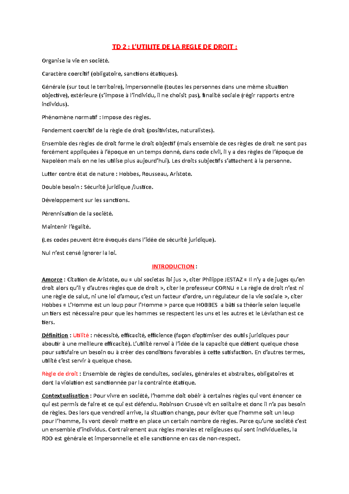 TD 2 utilite regle de droit SEM 1 L1 - TD 2 : L’UTILITE DE LA REGLE DE ...
