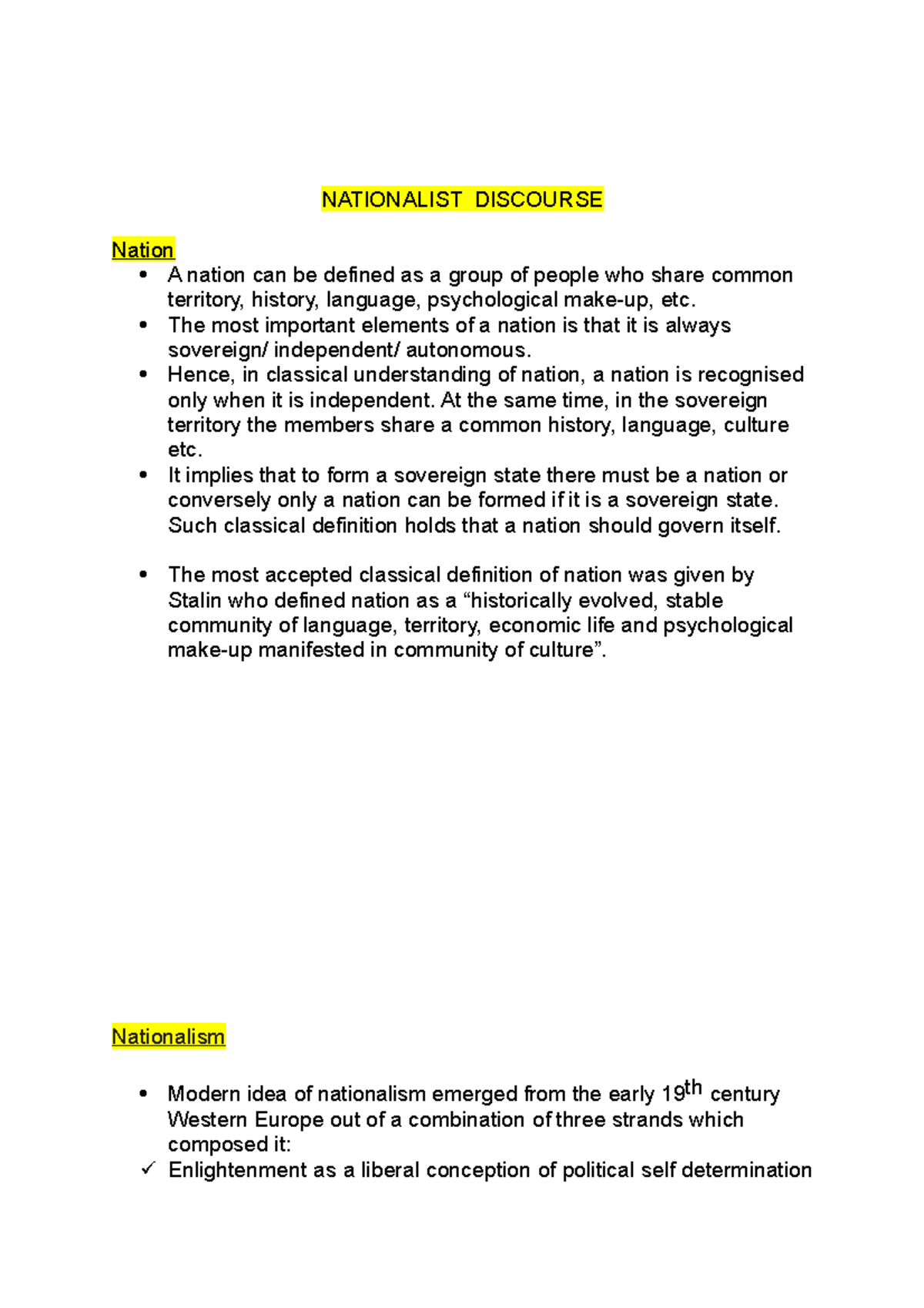 UNIT 3-NATIONALIST DISCOURSE - NATIONALIST DISCOURSE Nation A Nation ...