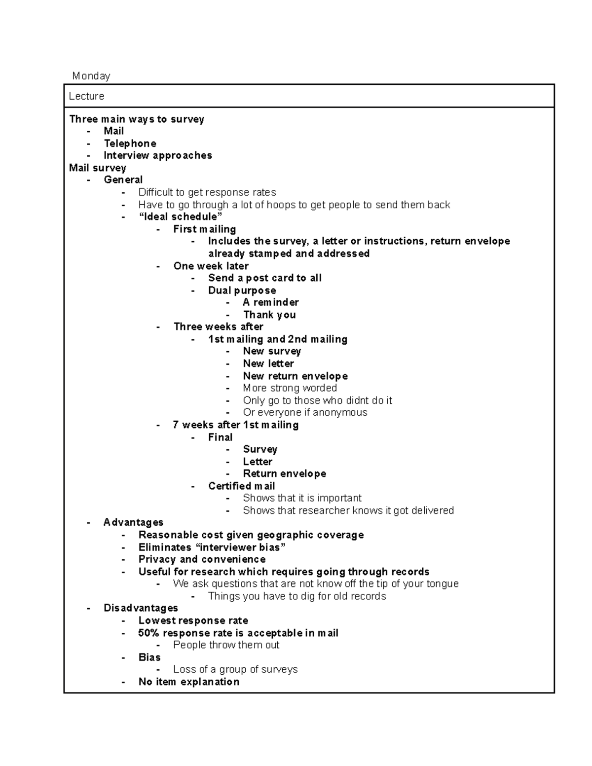 Week 7 Notes - CCJS300 - Monday Lecture Three main ways to survey ...