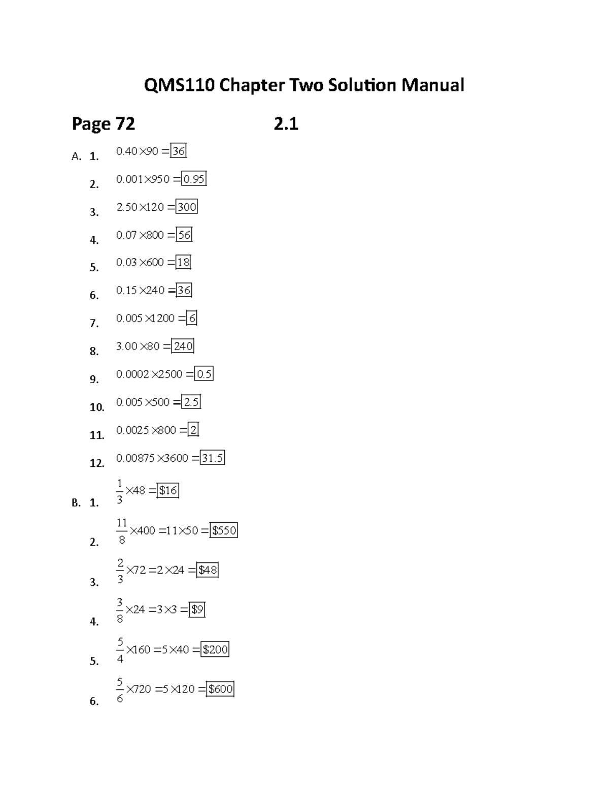 QMS110 Chapter Two Solution Manual - Studocu