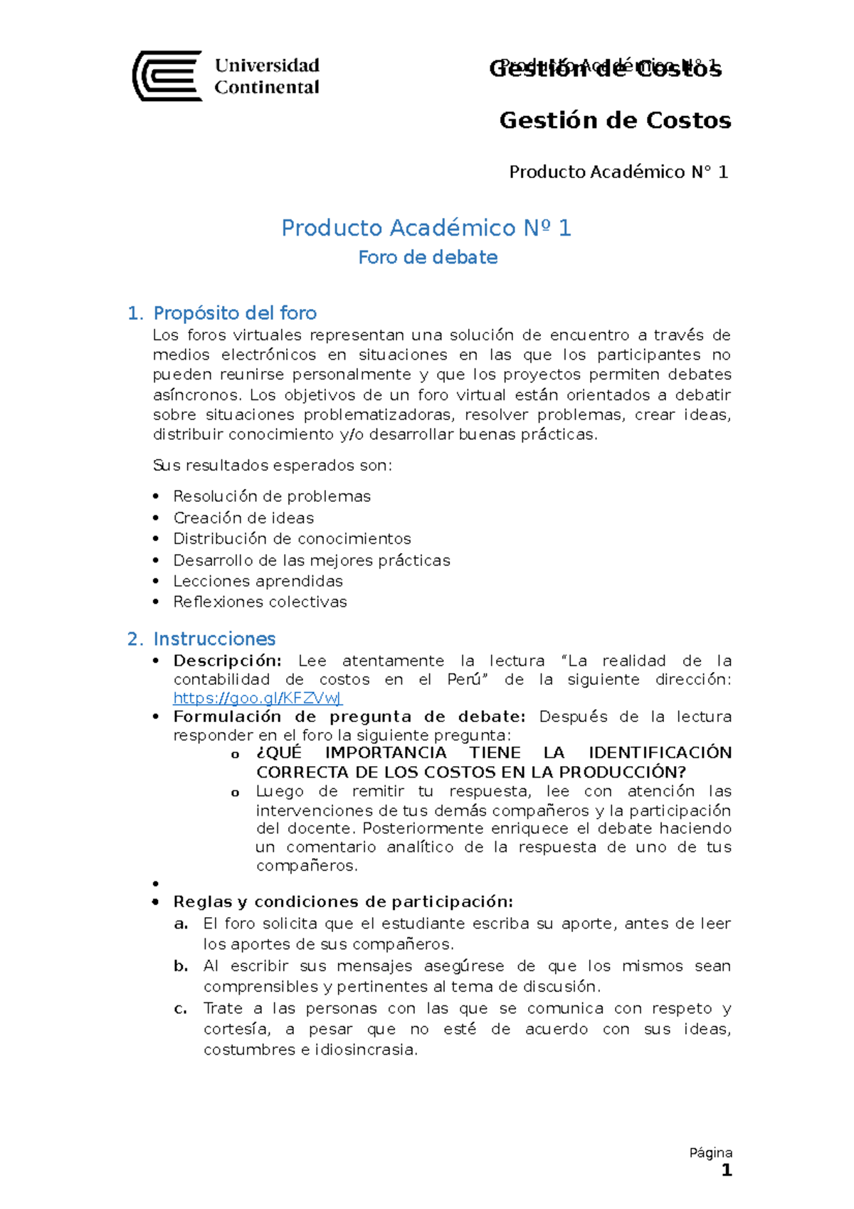 Actividad 01 Foro Semana 1 - Producto Académico Nº 1 Foro De Debate 1 ...