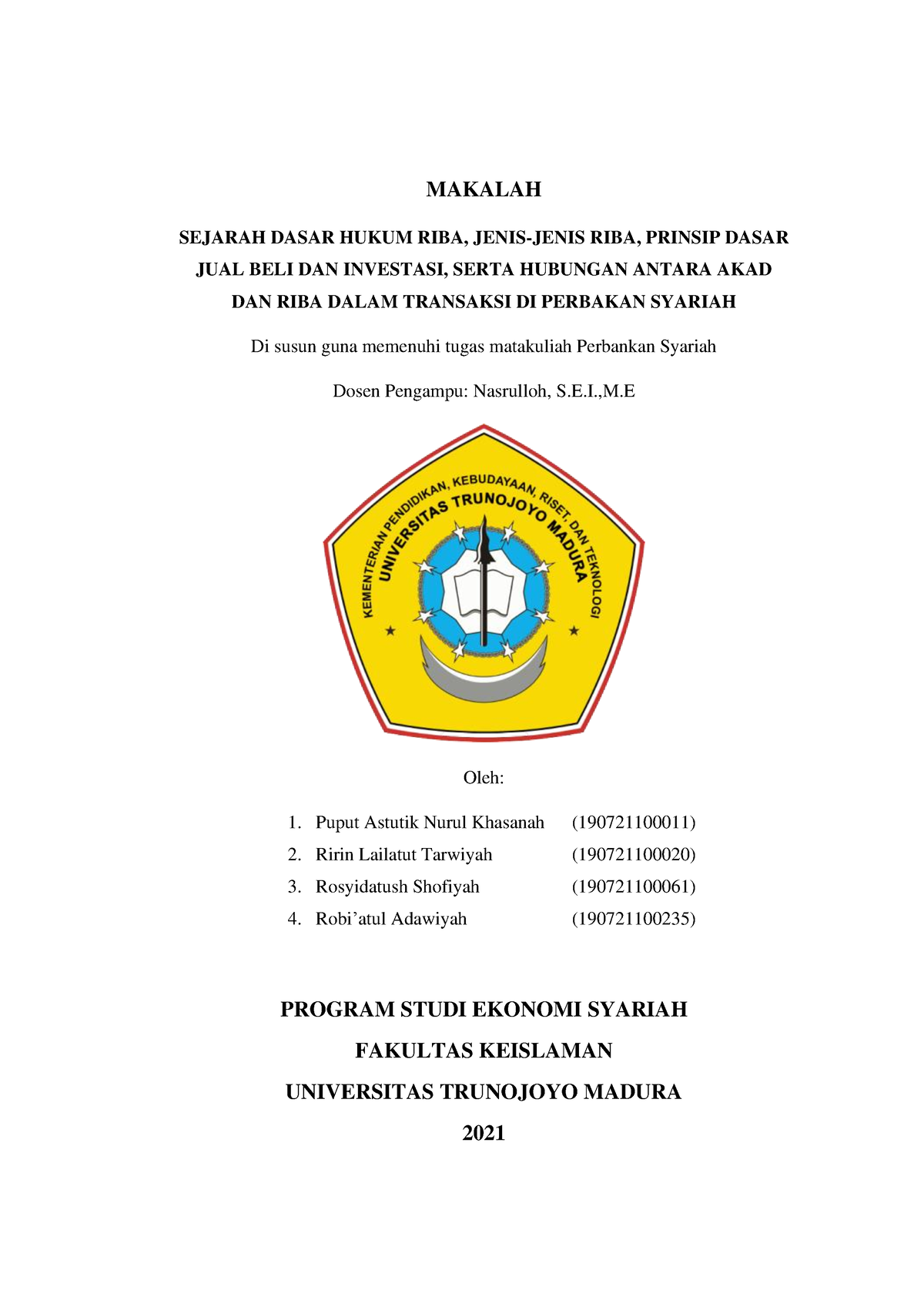 Kel. 4 Teori Perbankan - Tugas - MAKALAH SEJARAH DASAR HUKUM RIBA ...