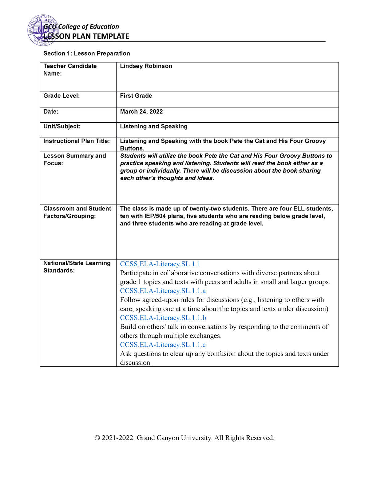 Coe lesson plan template LESSON PLAN TEMPLATE Section 1 Lesson