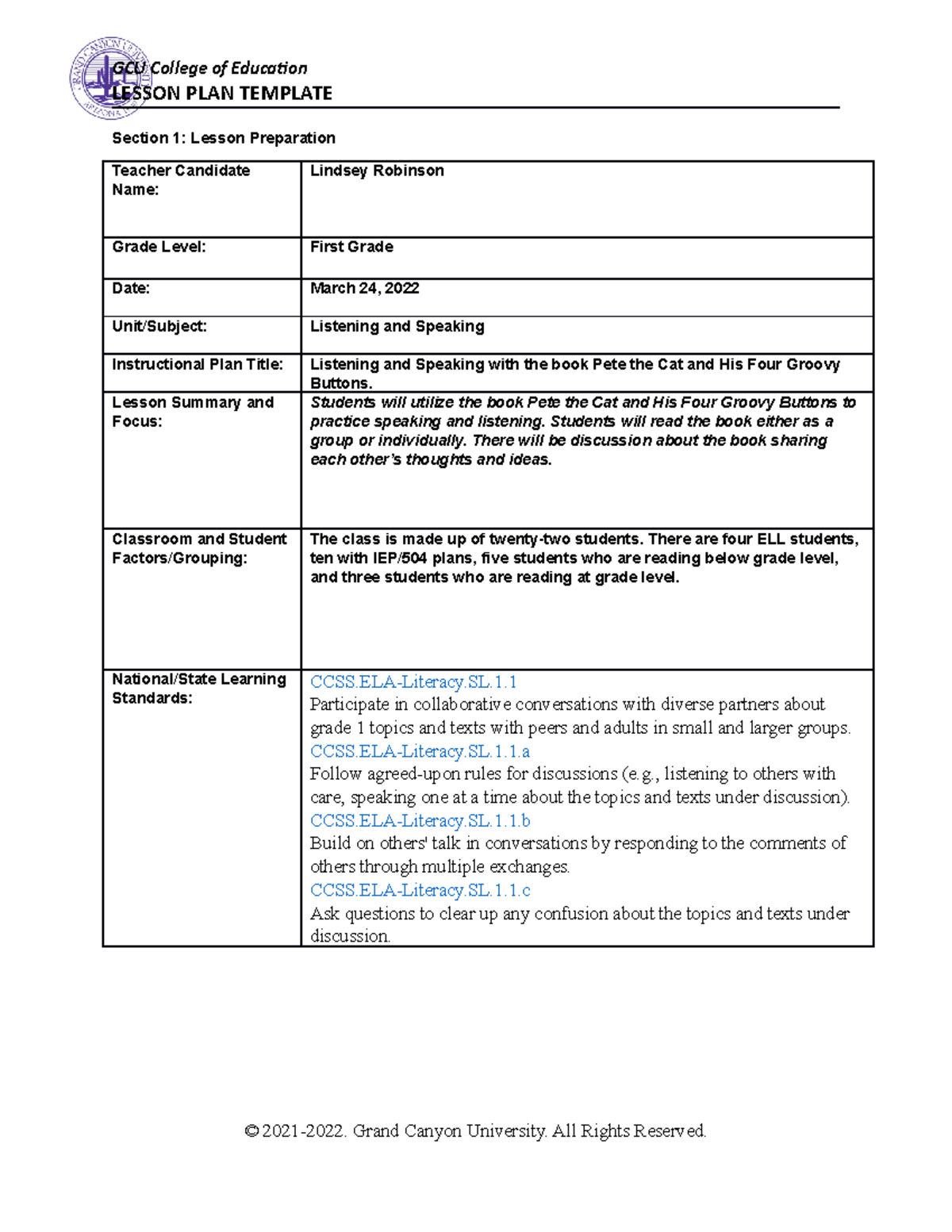 Coe Lesson Plan Template LESSON PLAN TEMPLATE Section 1 Lesson
