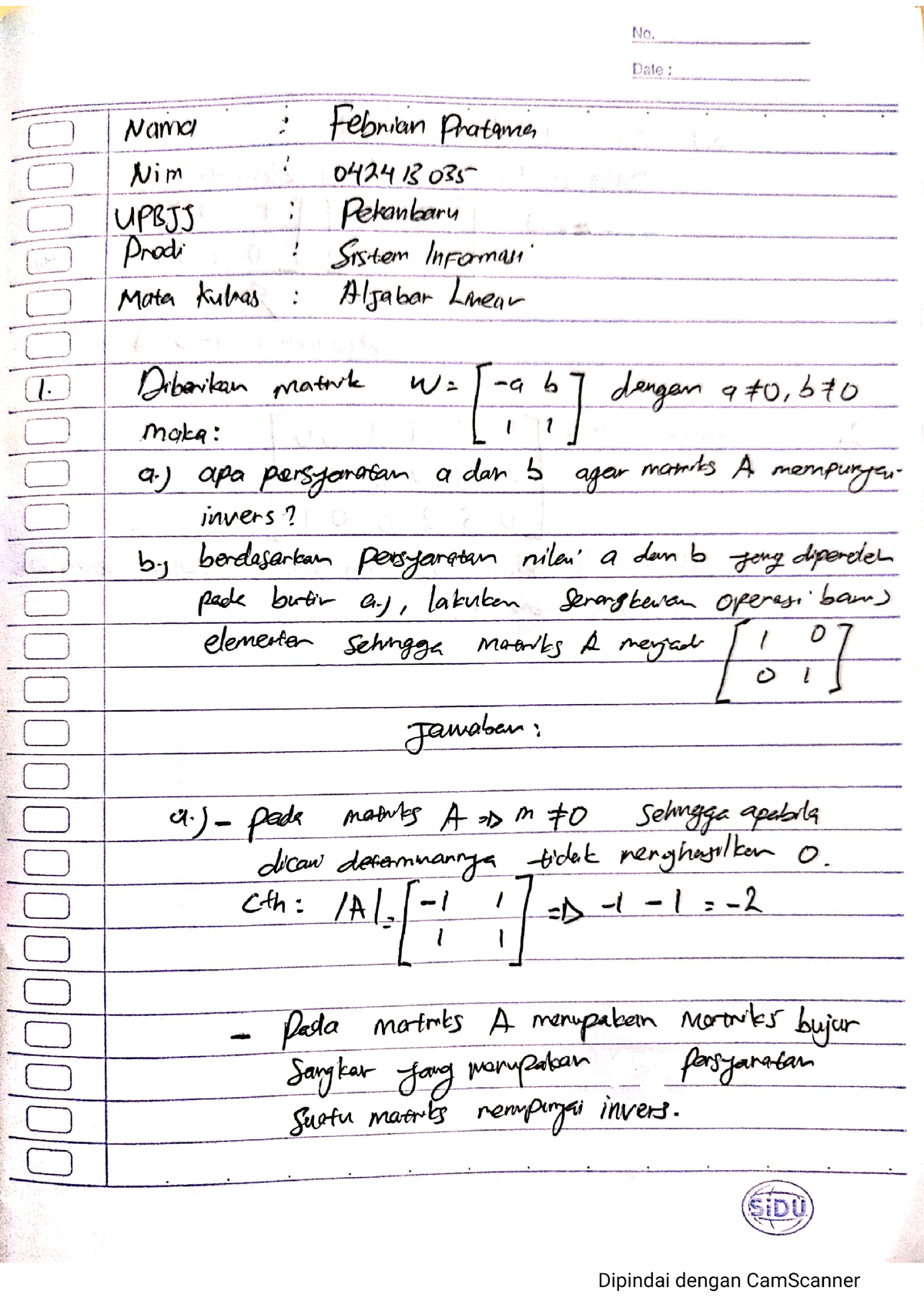 Tugas 1 Aljabar Linear Elementer Febrian Pratama (042413035) - Studocu