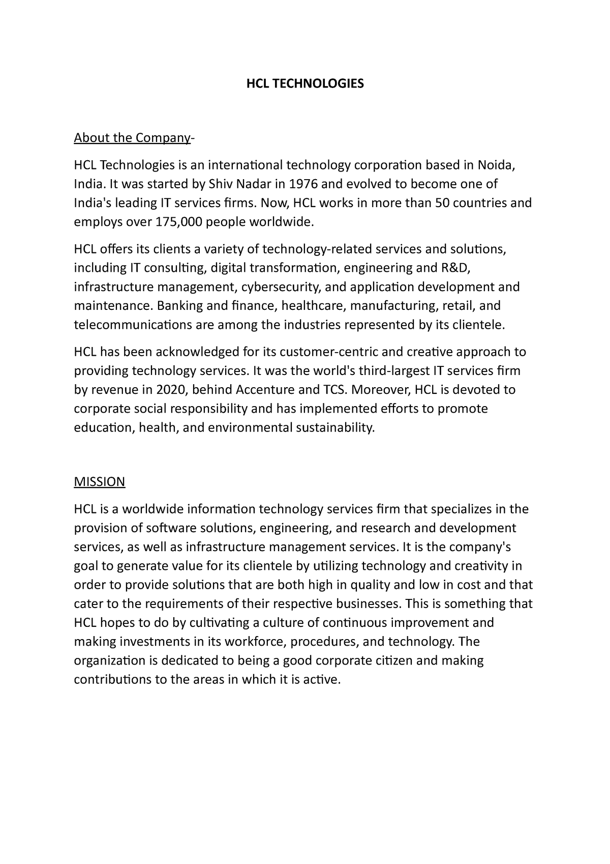 case study 2 hcl