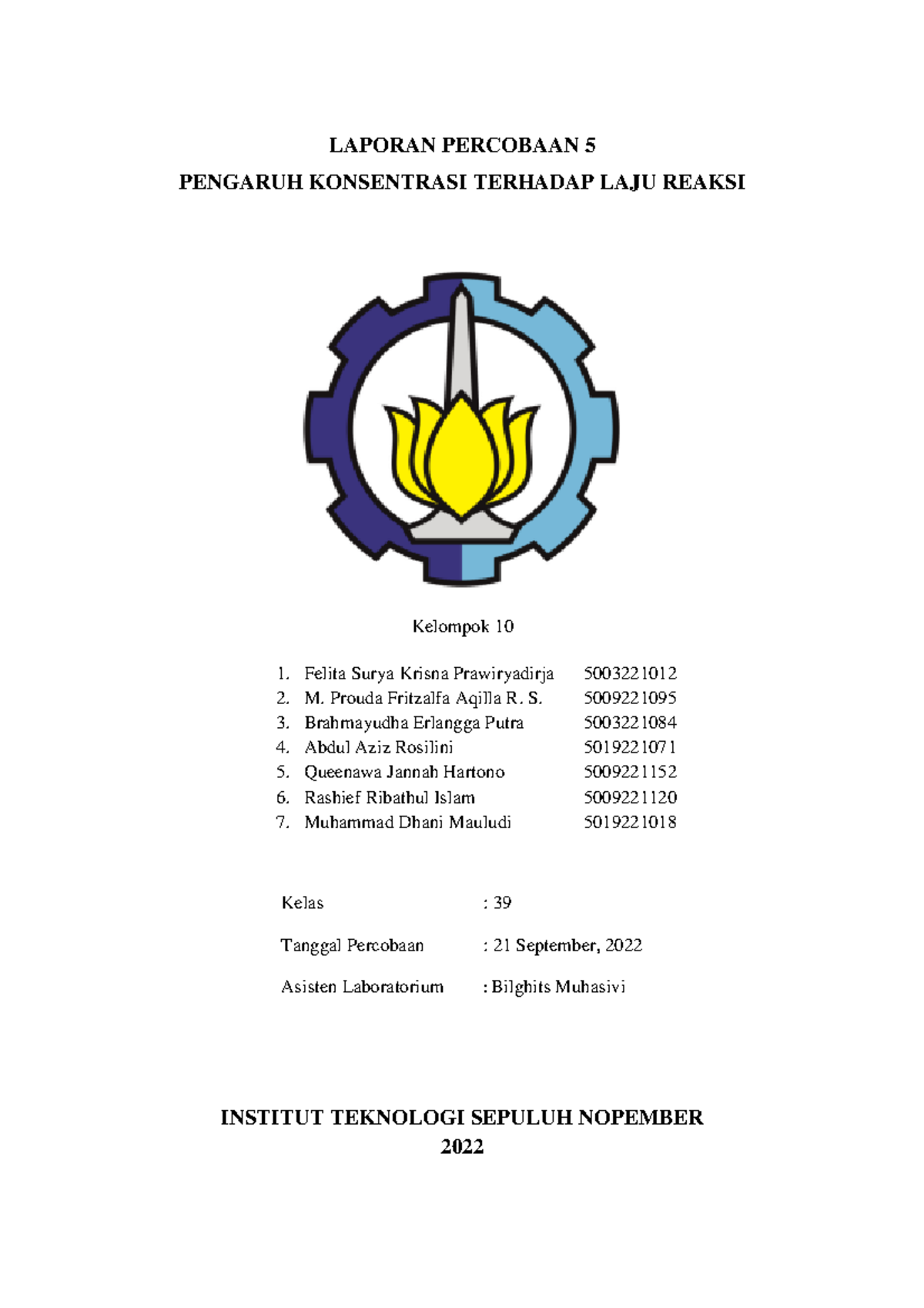 Laporan Percobaan 5 Pengaruh Konsentrasi Terhadap Laju Reaksi ...