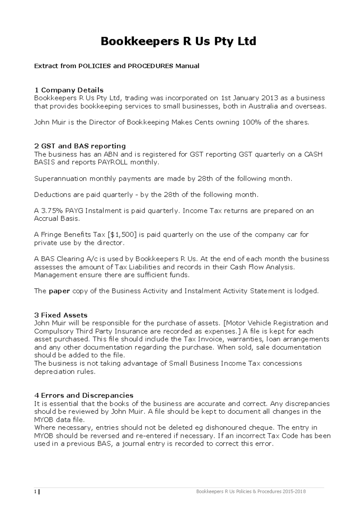Bookeepers R Us PTY LTD Policies & Procedures - Bookkeepers R Us Pty ...