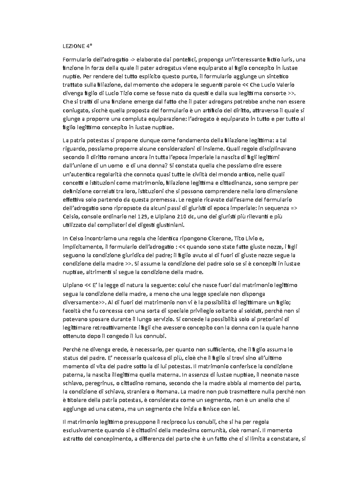 Diritto Romano - LEZIONE 4° Formulario dell’adrogatio -> elaborato dai ...