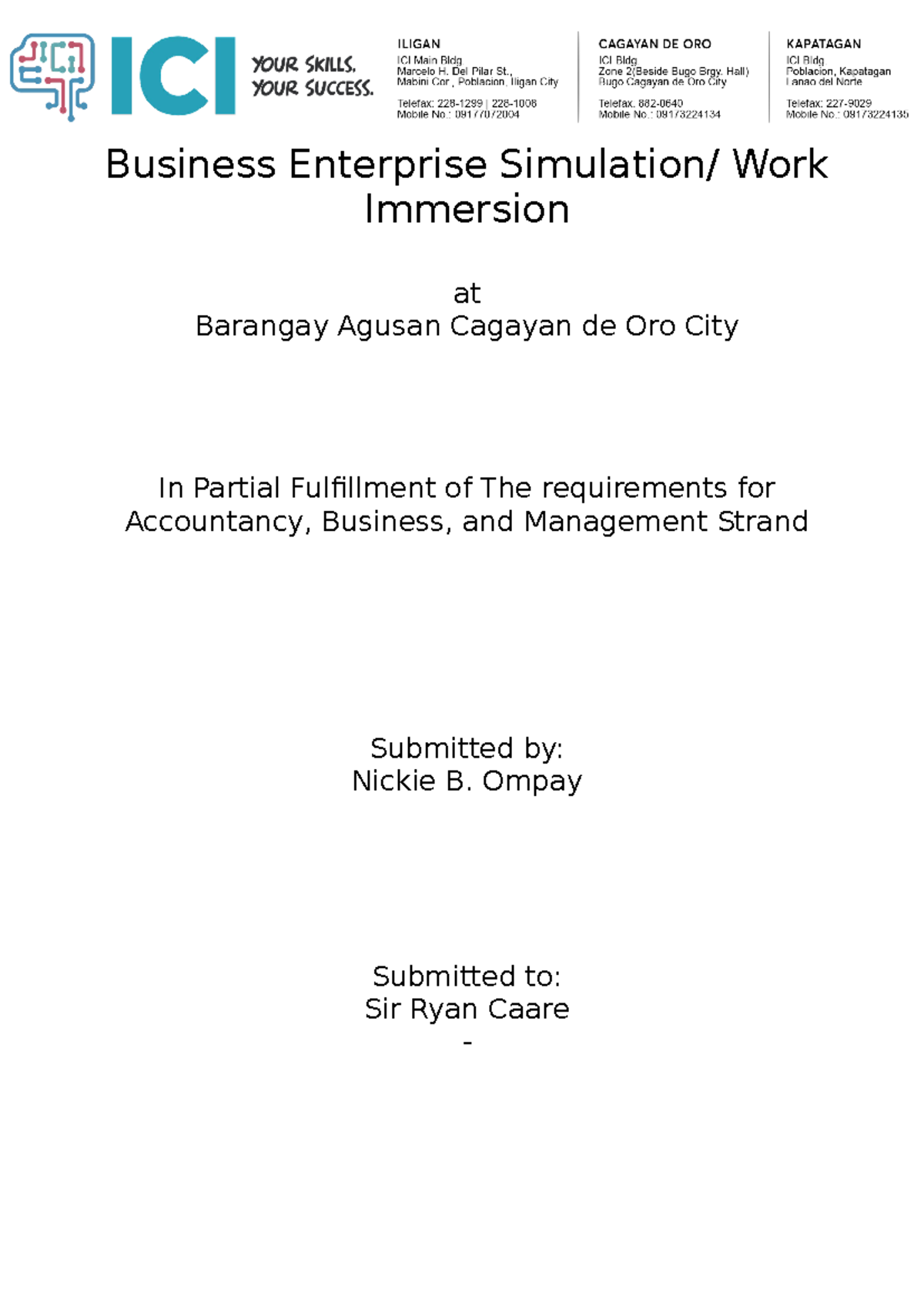 Portfolio - another note - Business Enterprise Simulation/ Work ...