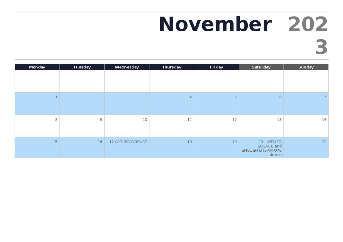 November - jbu yg yik - November 202 3 Monday Tuesday Wednesday ...