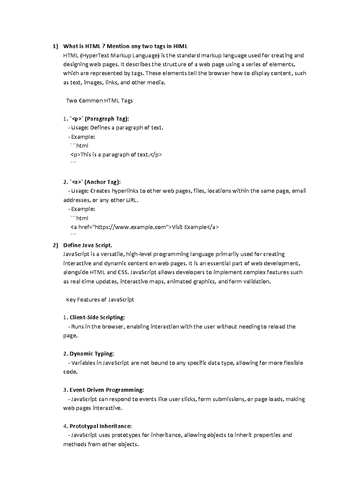 CMA last year paper - What is HTML? Mention any two tags in HIML HTML ...
