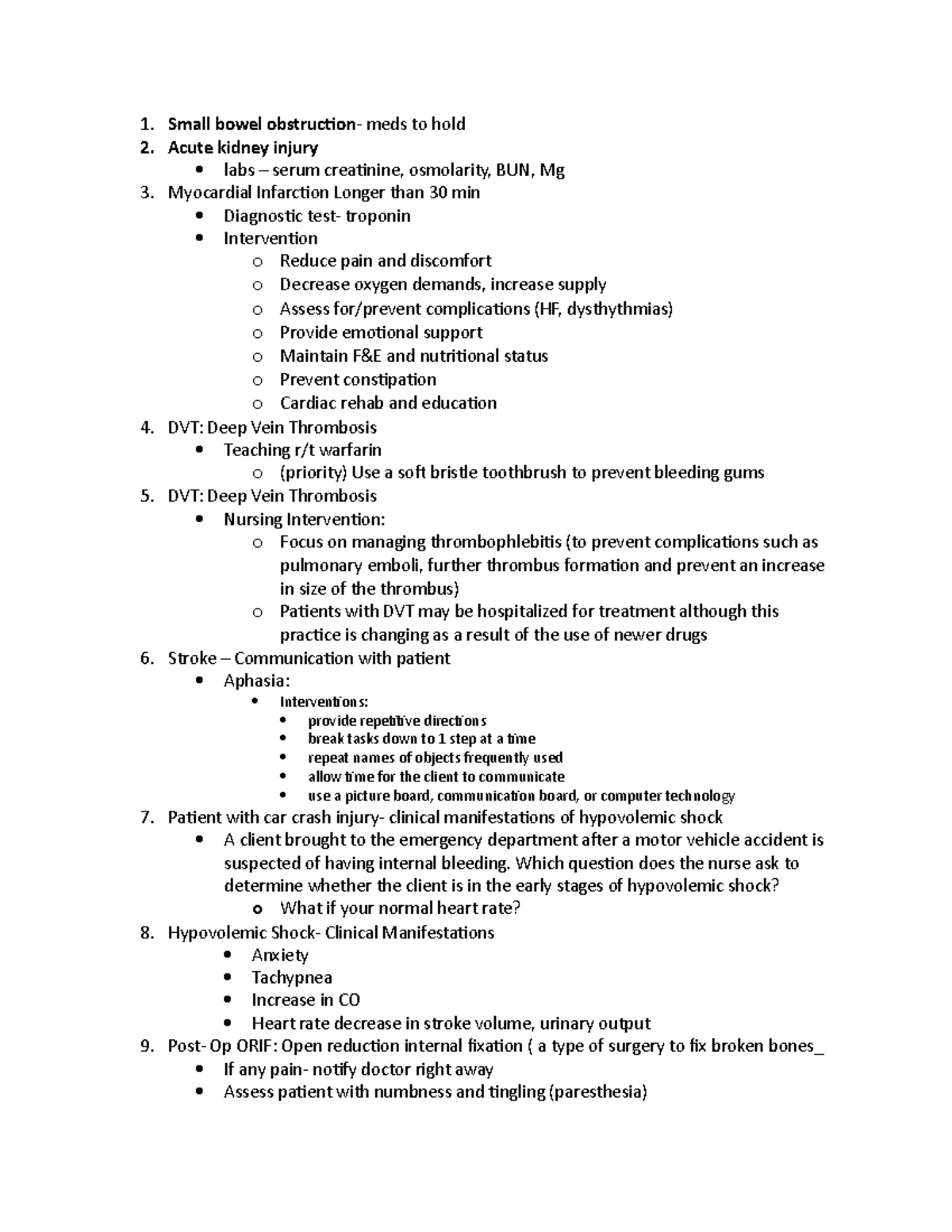 Med Surge Final Study Guide - Small bowel obstruction- meds to hold ...