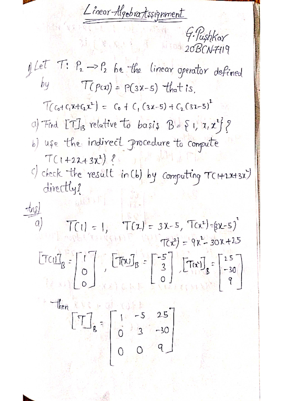 20BCN7119 linear algebra - Linear Algebra - Studocu