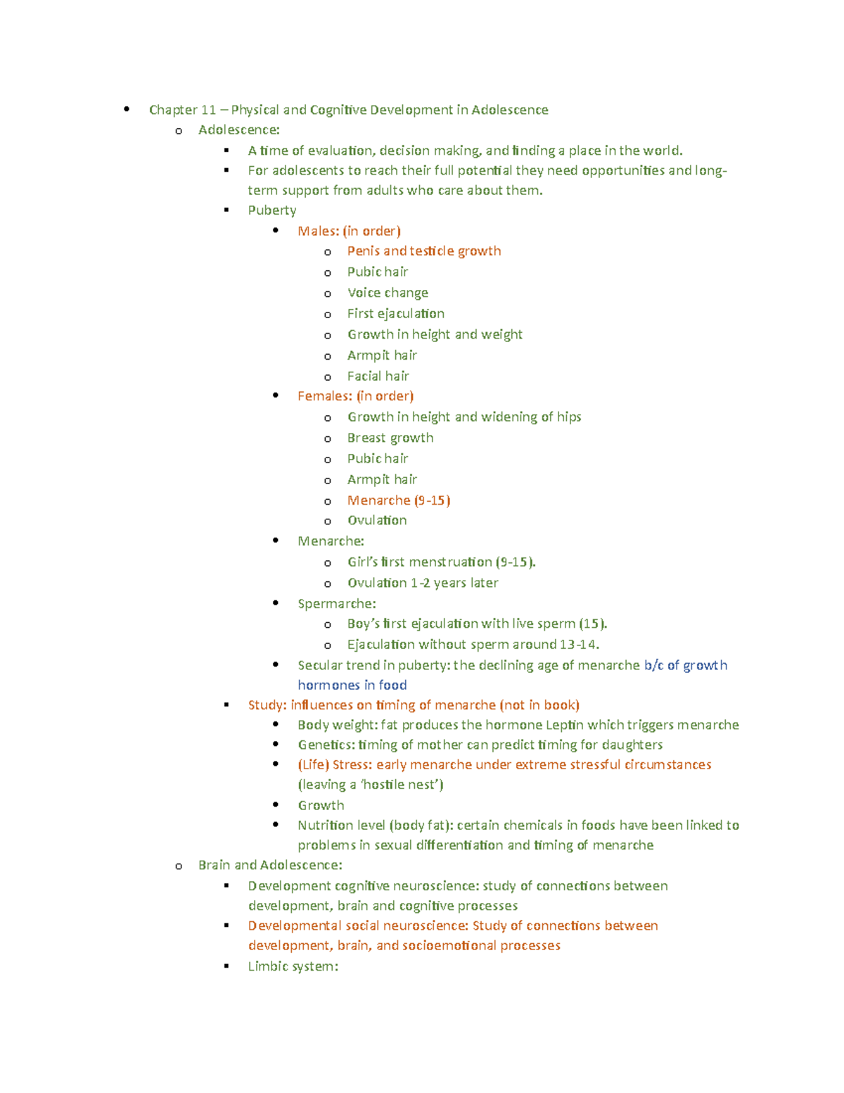 Chapter 11 Notes - Chapter 11 – Physical and Cognitive Development in ...