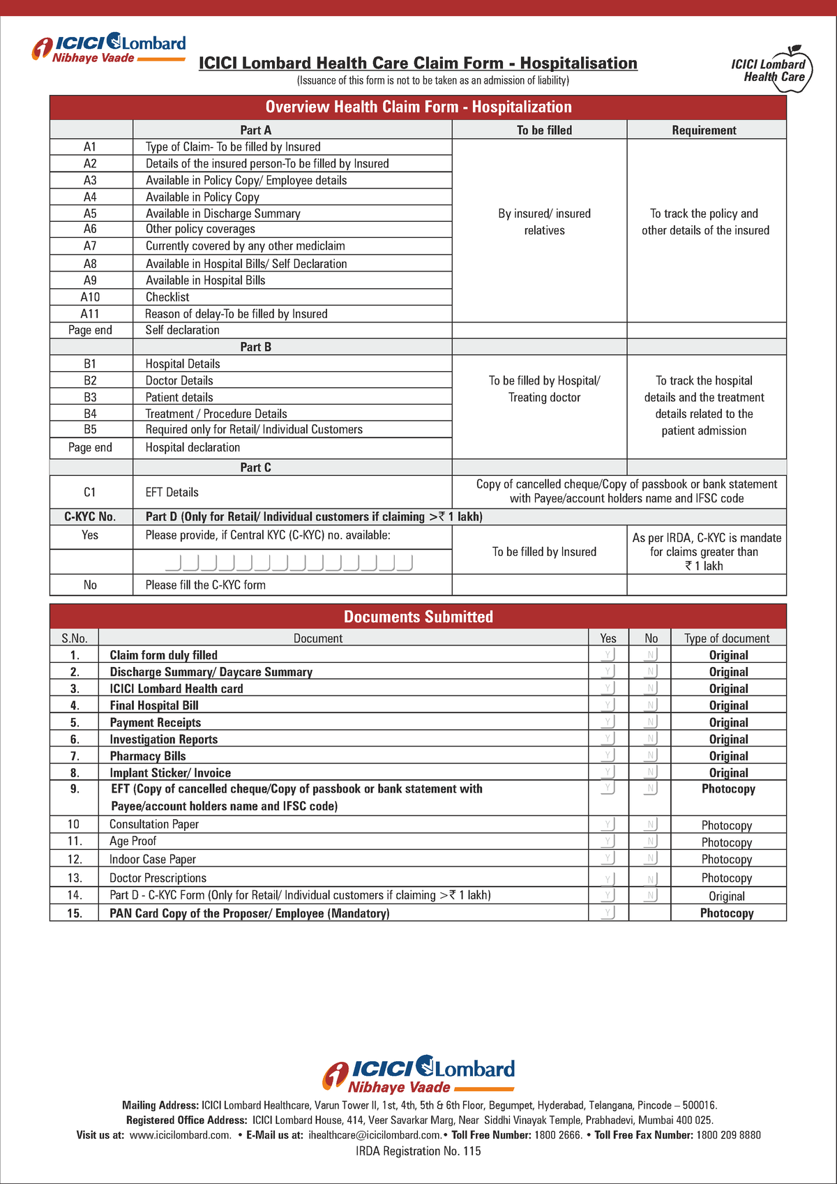 Claim Form Ihealthcare Icici - ICICI Lombard Health Care ICICI Lombard ...