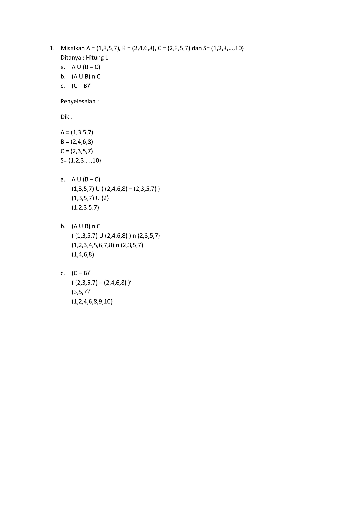 Adisti Wahyuni - Aergerg - Misalkan A = (1,3,5,7), B = (2,4,6,8), C ...