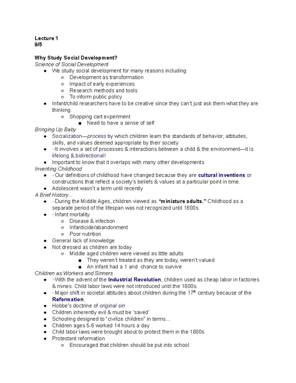 Psych 353 Lecture 1 9/5 - Lecture 1 9/ Why Study Social Development ...