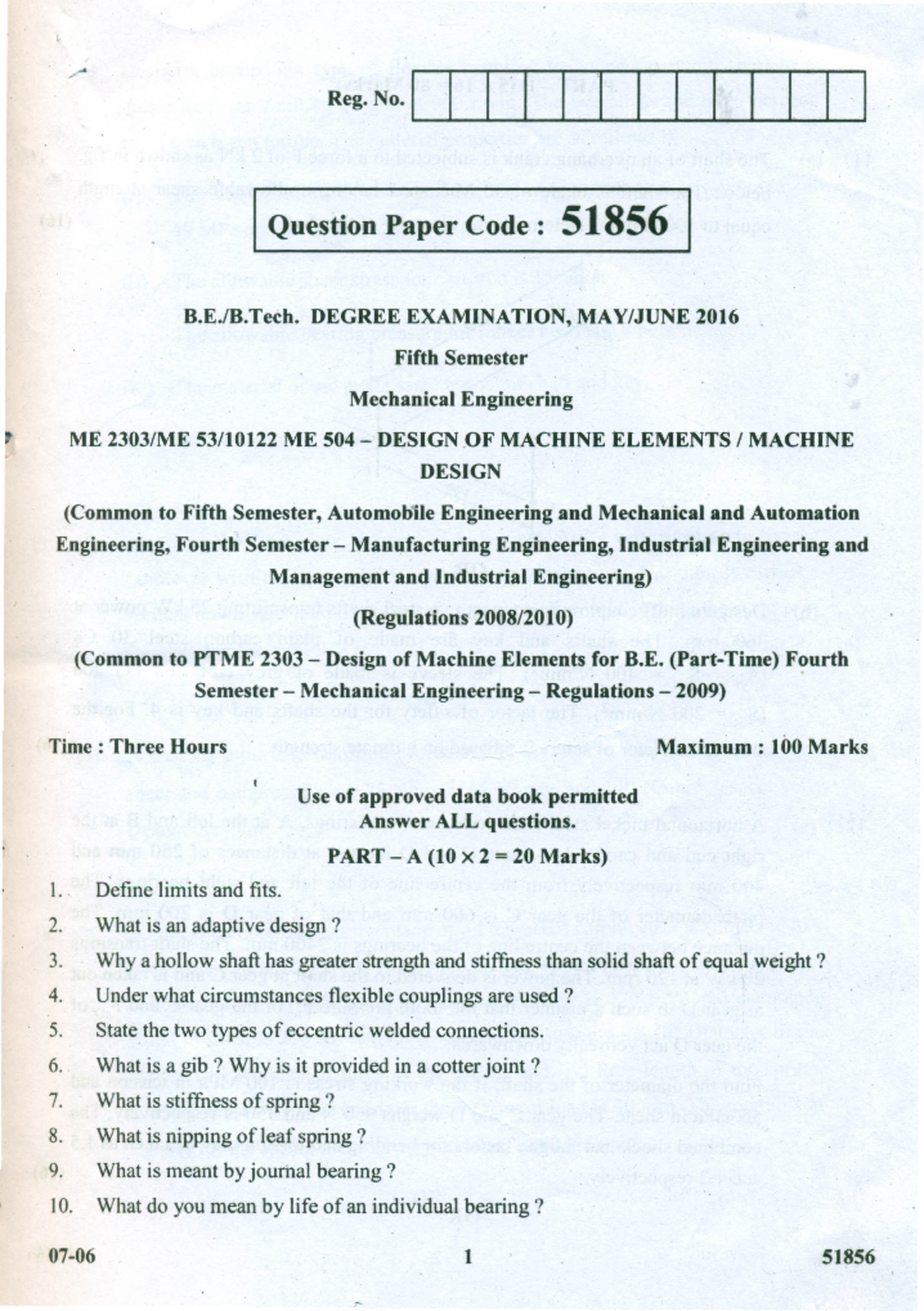 previous year anna university question paper for mechanical engineering ...