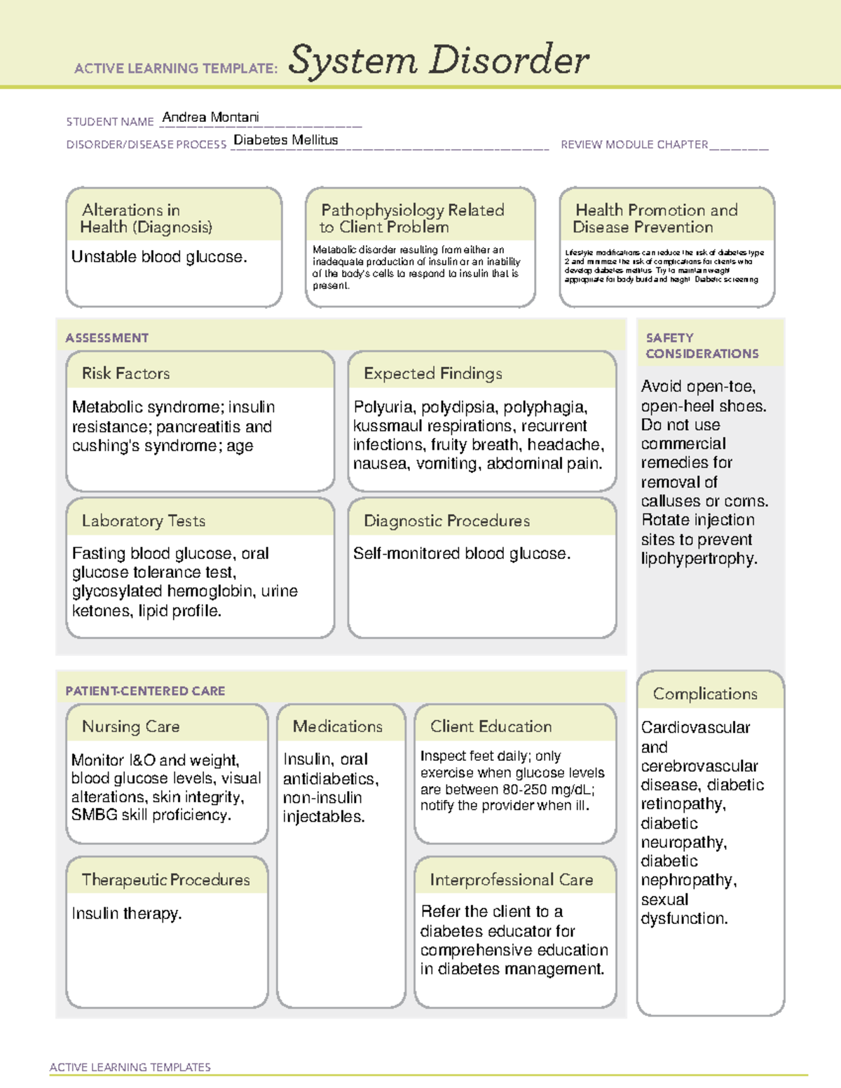 Case 5 - Diabetes Mellitus - ACTIVE LEARNING TEMPLATES System Disorder ...