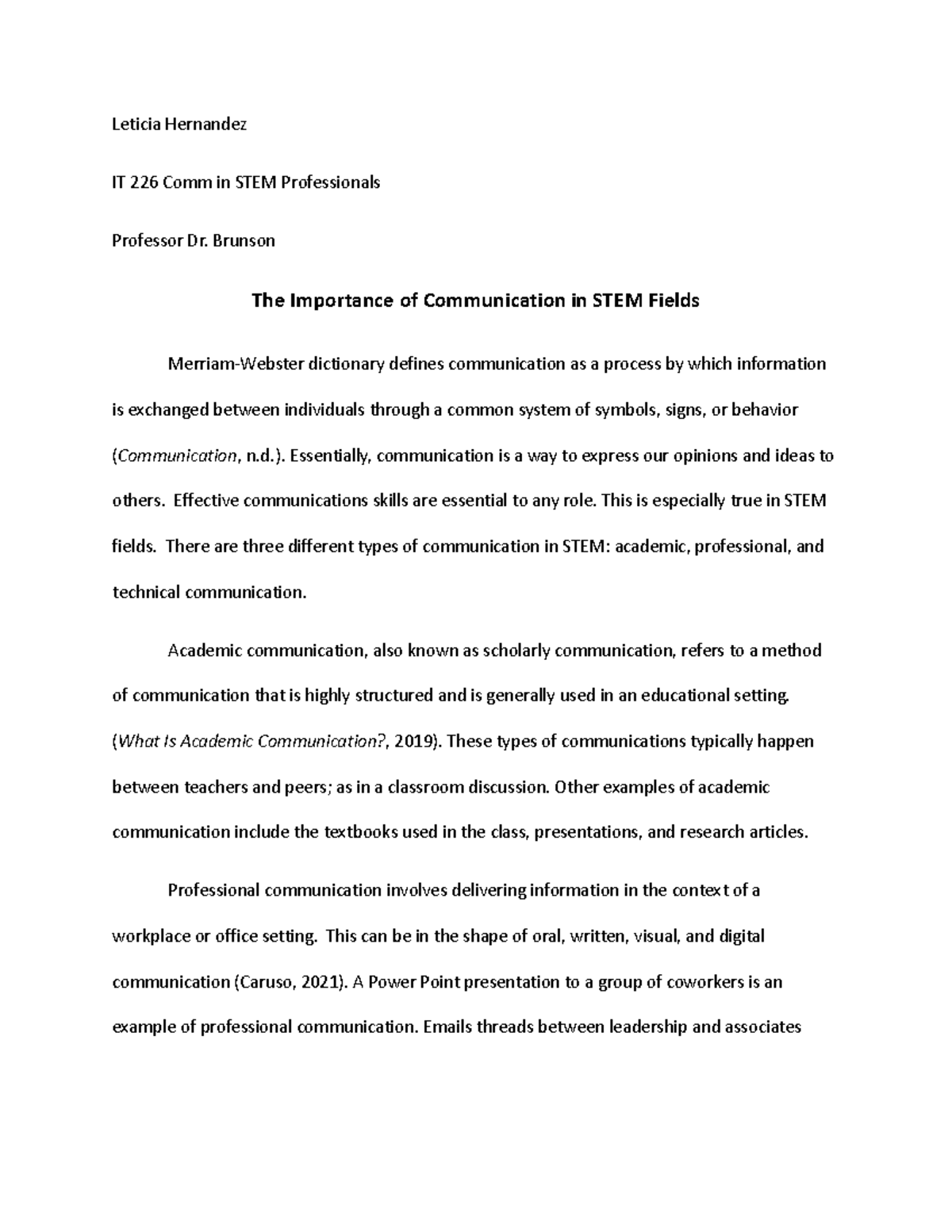 11 The Importance of Communication in STEM Fields Leticia Hernandez