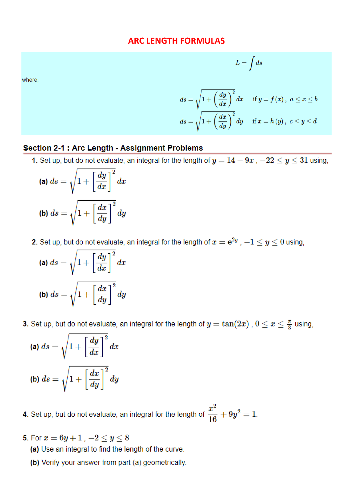 ARC- Length- Formulas - Lecture Notes For Everybody Enjoy This Is Free ...