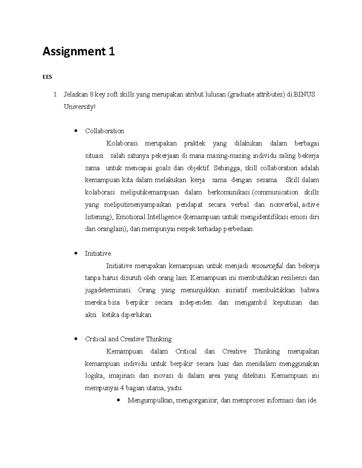 Csbdg- Assignment Bulan 1-EES-IN - Assignment 1 EES Jelaskan 8 key soft ...