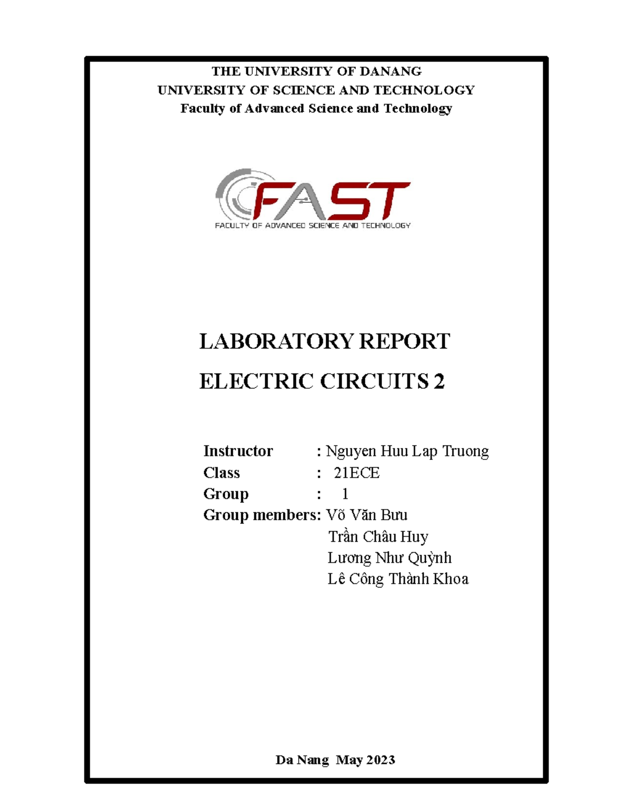 Report Electric Circuit 2 Group 1 - PAGE * MERGEFORMAT 2 THE UNIVERSITY ...