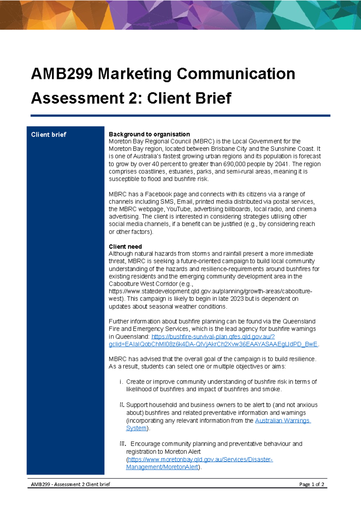 MBRC client brief AMB299 vfinal AMB299 Marketing Communication