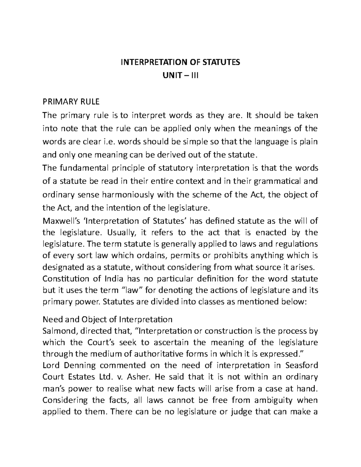 UNIT III IOS - ,,,,,,,,,,,,,,,,,,,,,,, - INTERPRETATION OF STATUTES ...