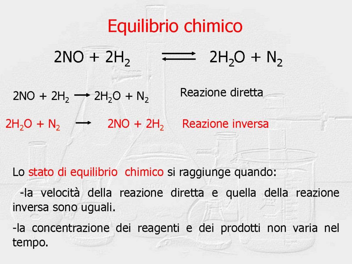 Slides, Equilibrio Chimico - Equilibrio Chimico 2NO 2H2 2NO 2H2 2H2O N2 ...