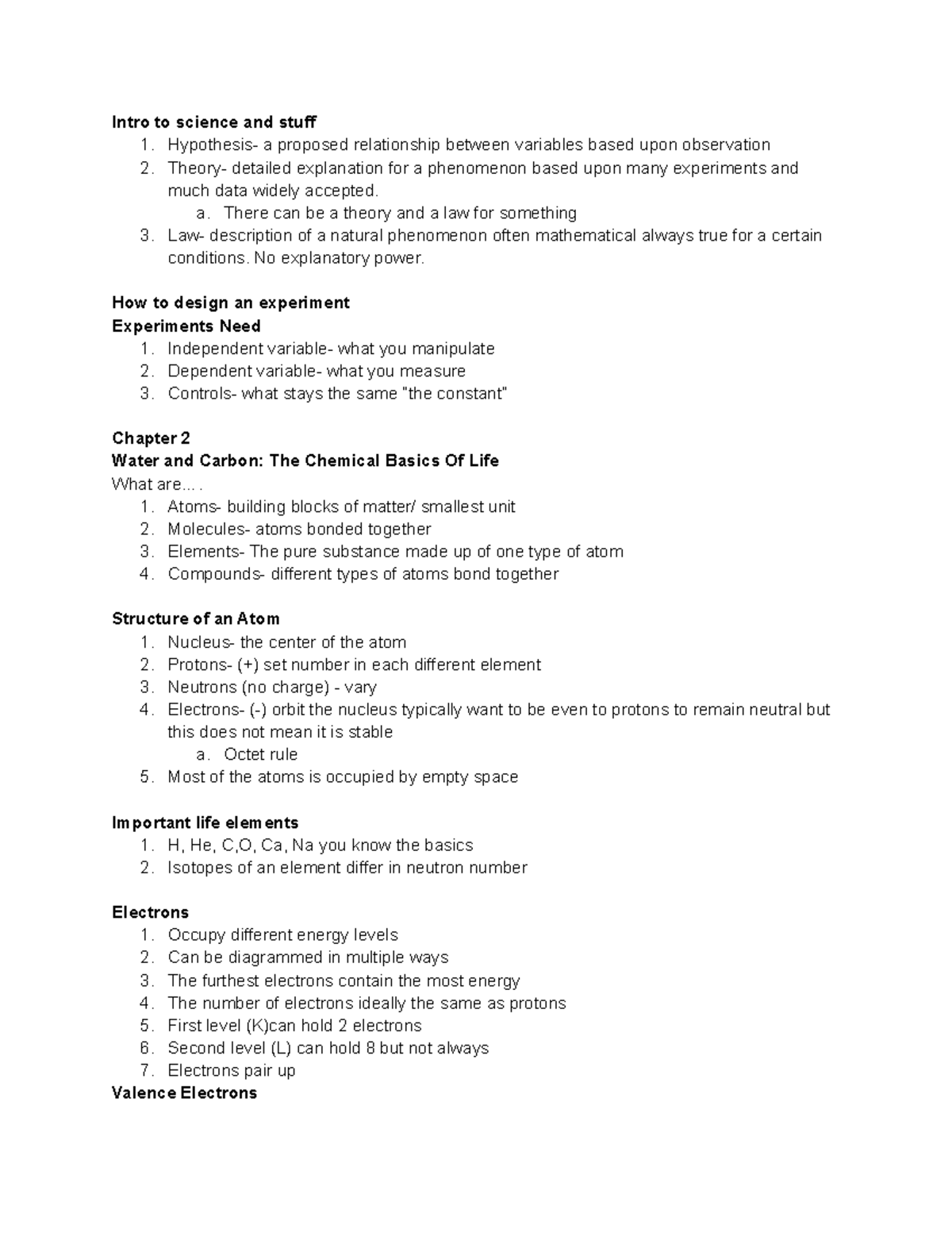 Bio foundations Chapter 2 - Intro to science and stuff 1. Hypothesis- a ...