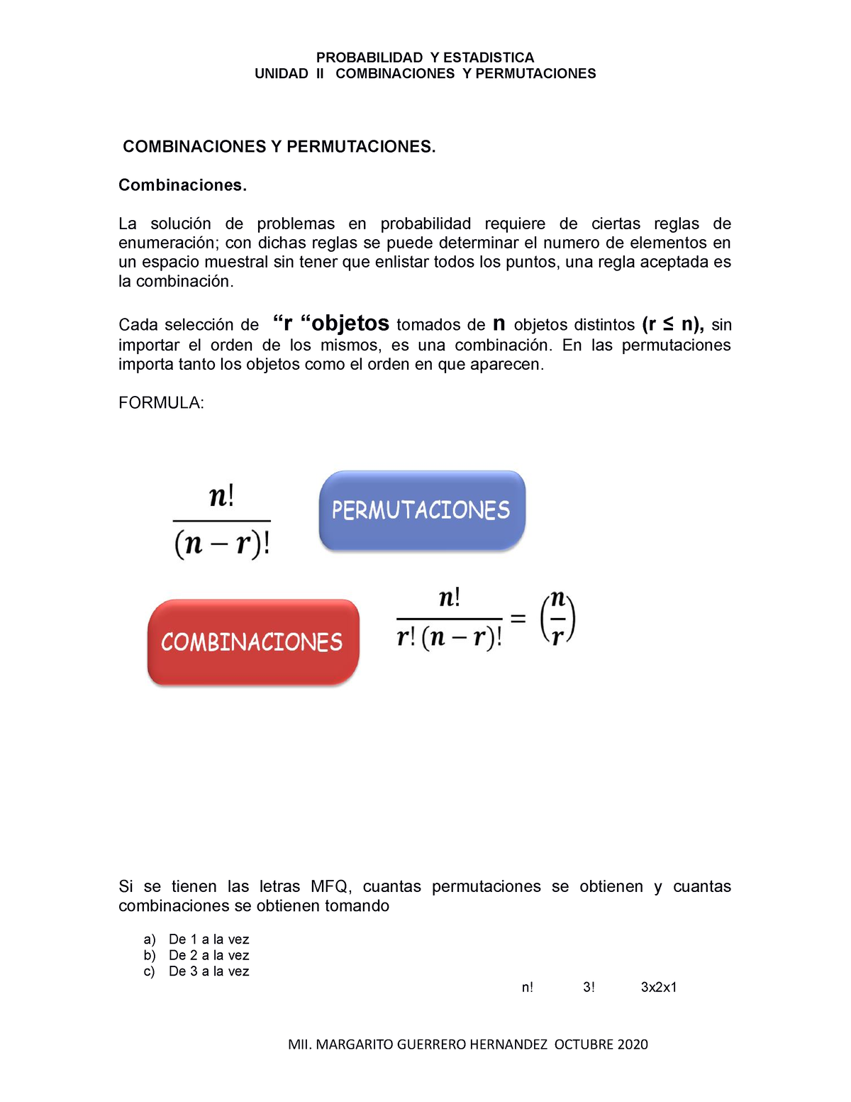 Clase 2 Combinaciones Y Permutaciones - UNIDAD II COMBINACIONES Y ...