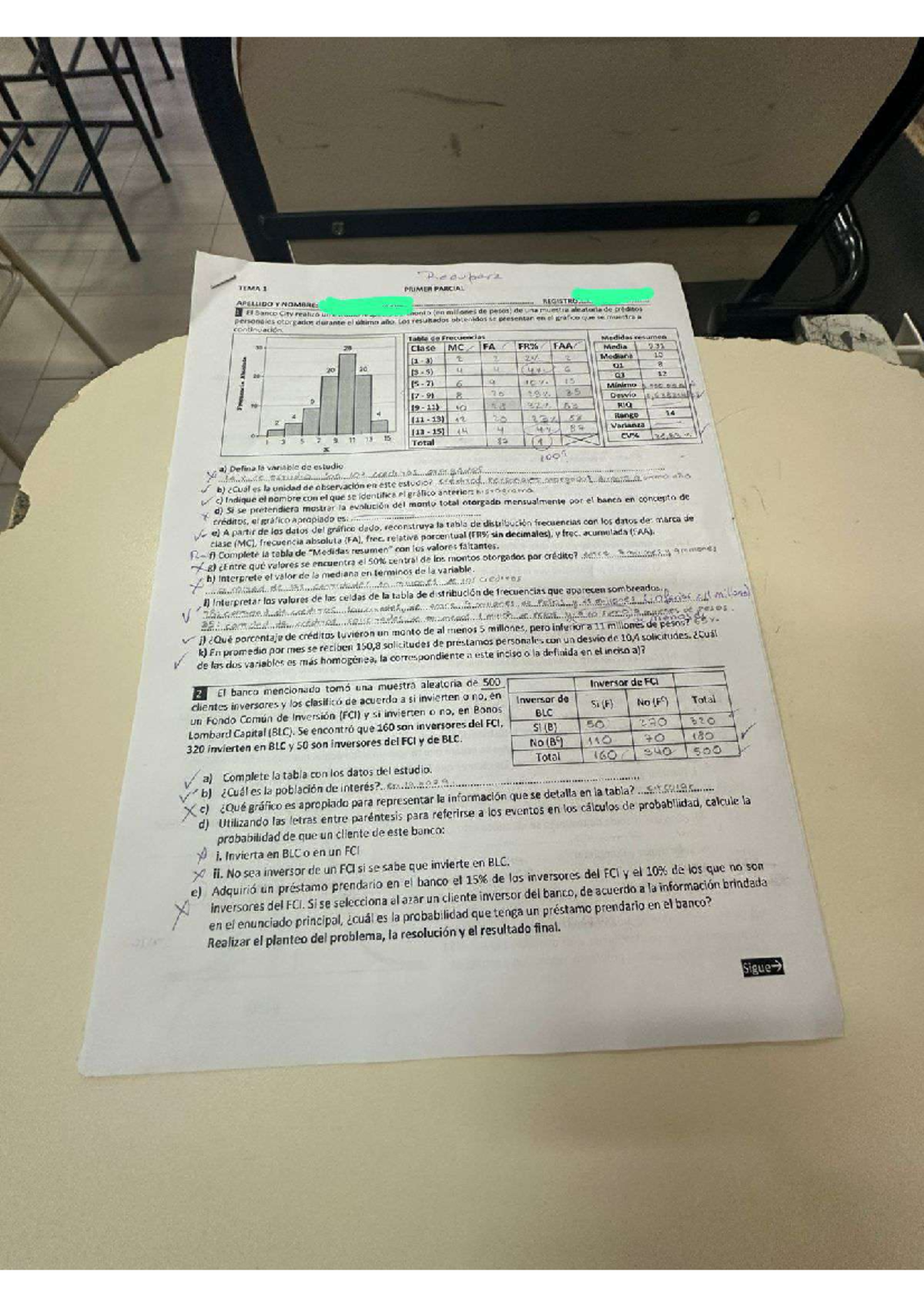 PARCIAL 1 ESTADISTICA - Recupar TEMA 1 PRIMER PARCIAL APELLIDO Y NOMBRE ...