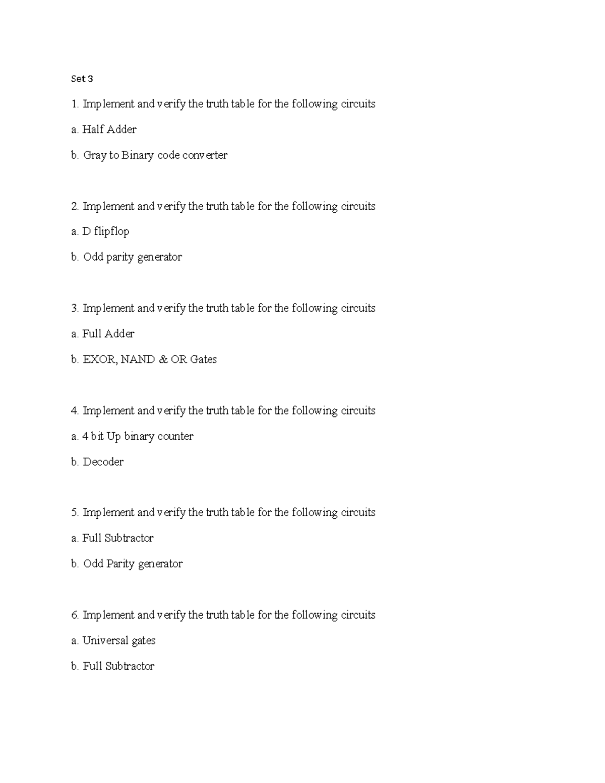 digital questions - Set 3 Implement and verify the truth table for the ...
