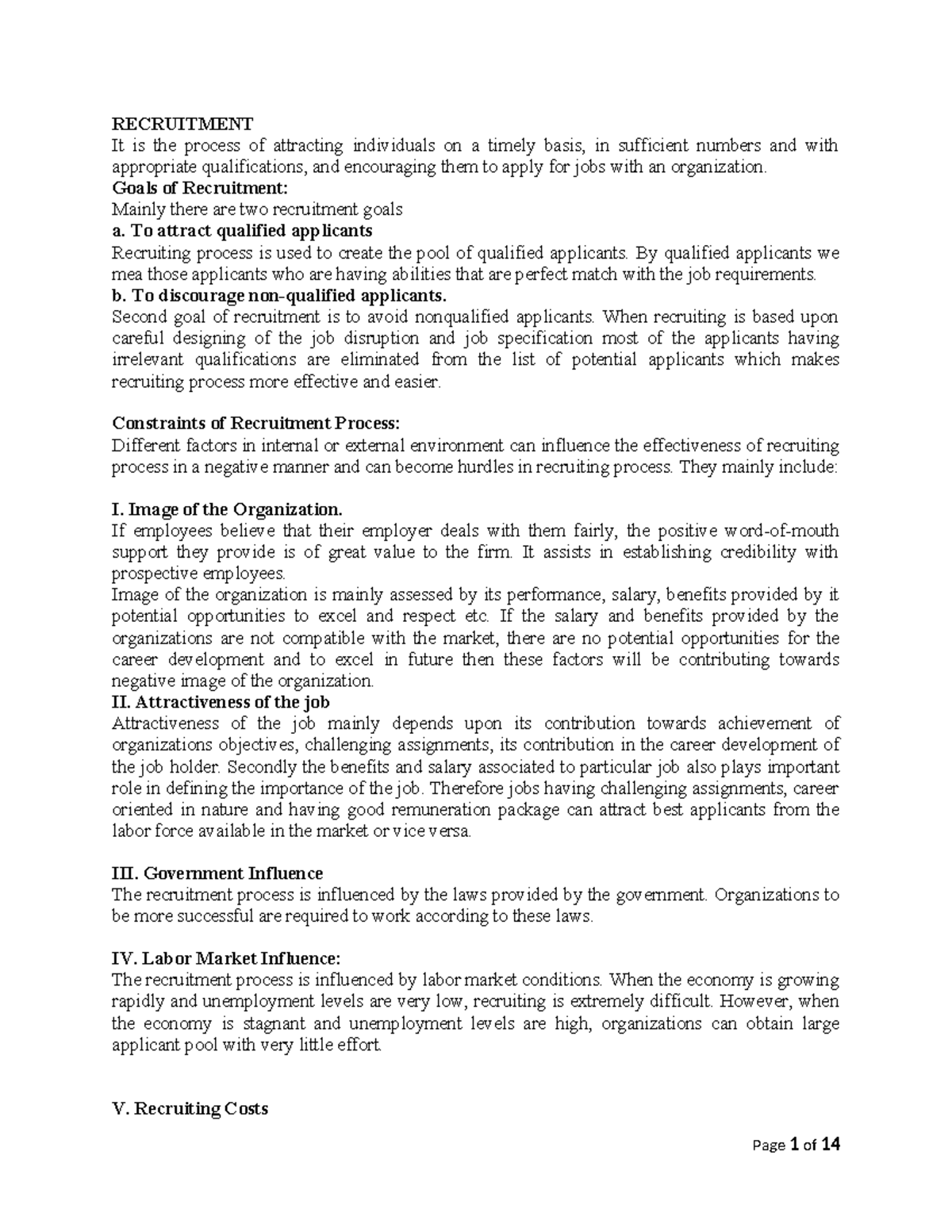 BBC 2204 Lecture 3 Notes - RECRUITMENT It is the process of attracting ...