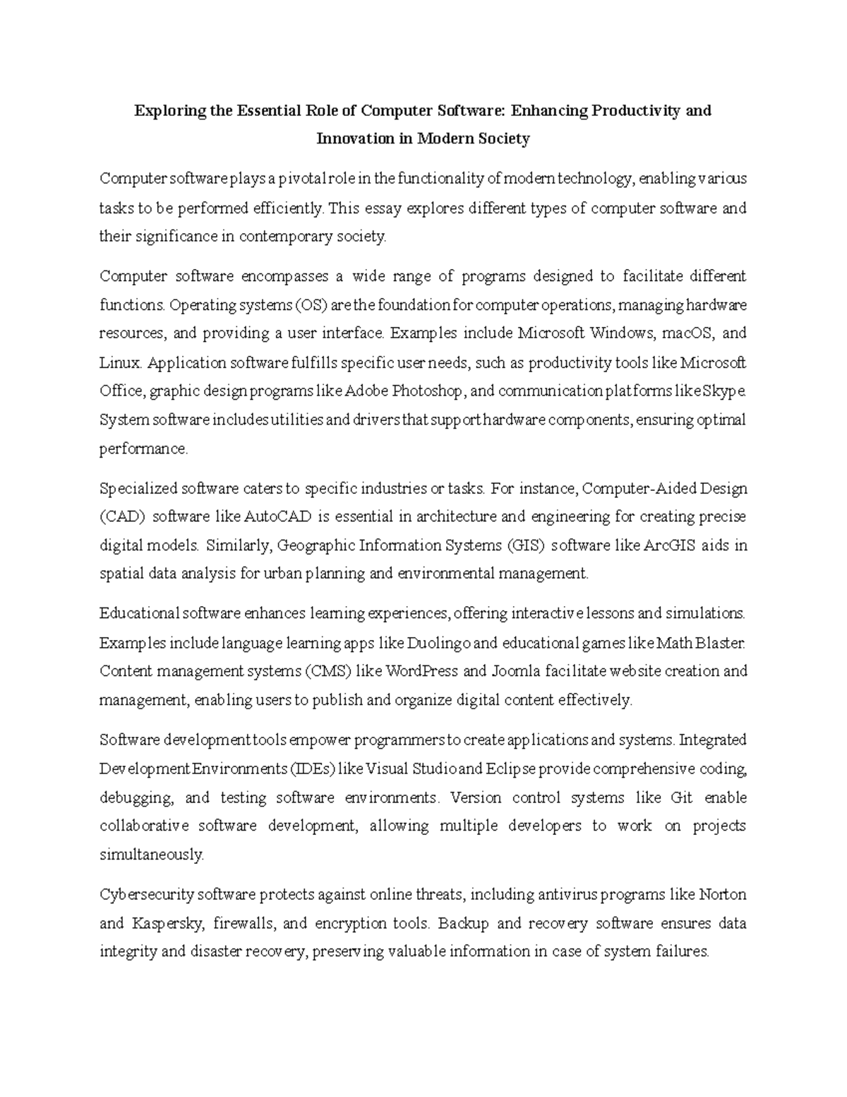 Exploring the Essential Role of Computer Software - This essay explores ...