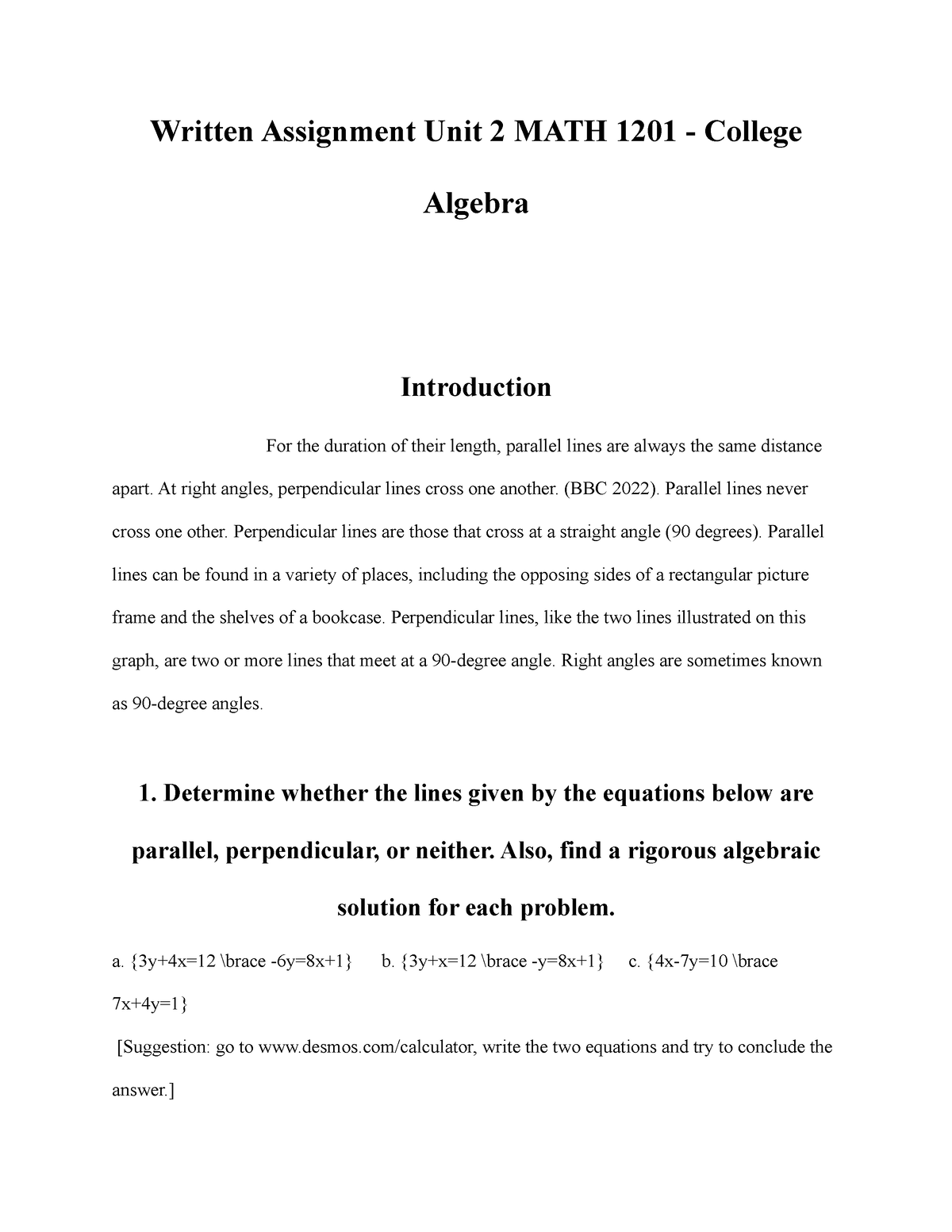 math 1211 written assignment unit 2