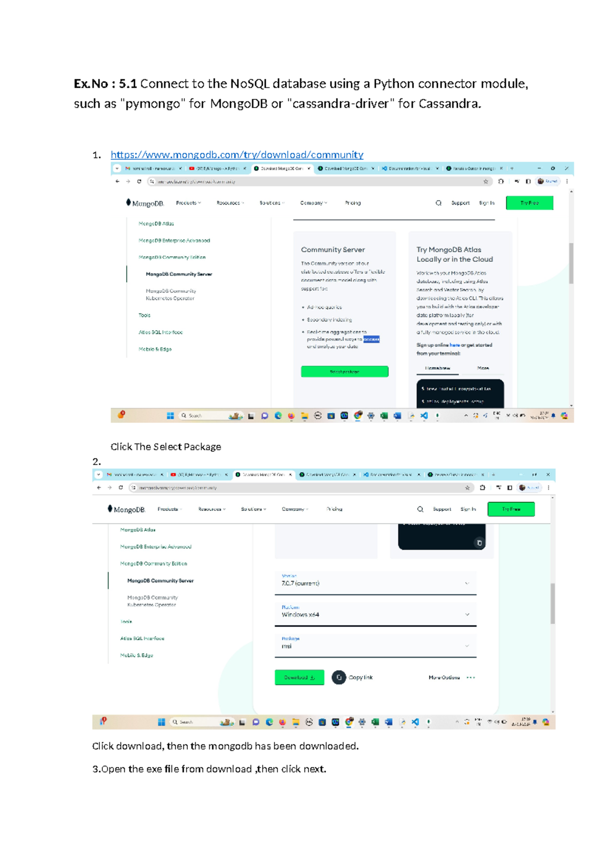 Unit 5 Lab Programs Ex.No.5.1 to 5.3 - Ex : 5 Connect to the NoSQL ...