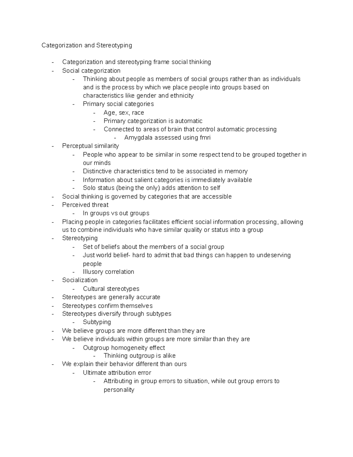 Chp. 2 Notes copy - Categorization and Stereotyping Categorization and ...